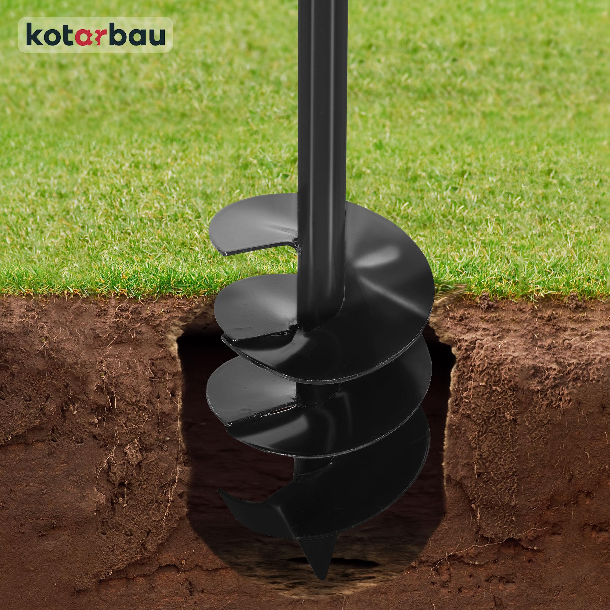 KOTARBAU® Ahoyadora Manual 110 mm, Taladro de Tierra Manual, Perforadora de Suelo con Mango en T Antideslizante, Barrena de jardín, Perforador de Mano, Broca Espiral de Tierra, Plantador Cavahoyos