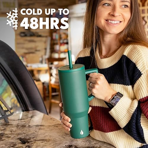 Miniatura 4 de Elemental Commuter - Vaso de 40 onzas con asa y tapa con popote, taza de café de viaje resistente a derrames, vasos aislados de acero inoxidable