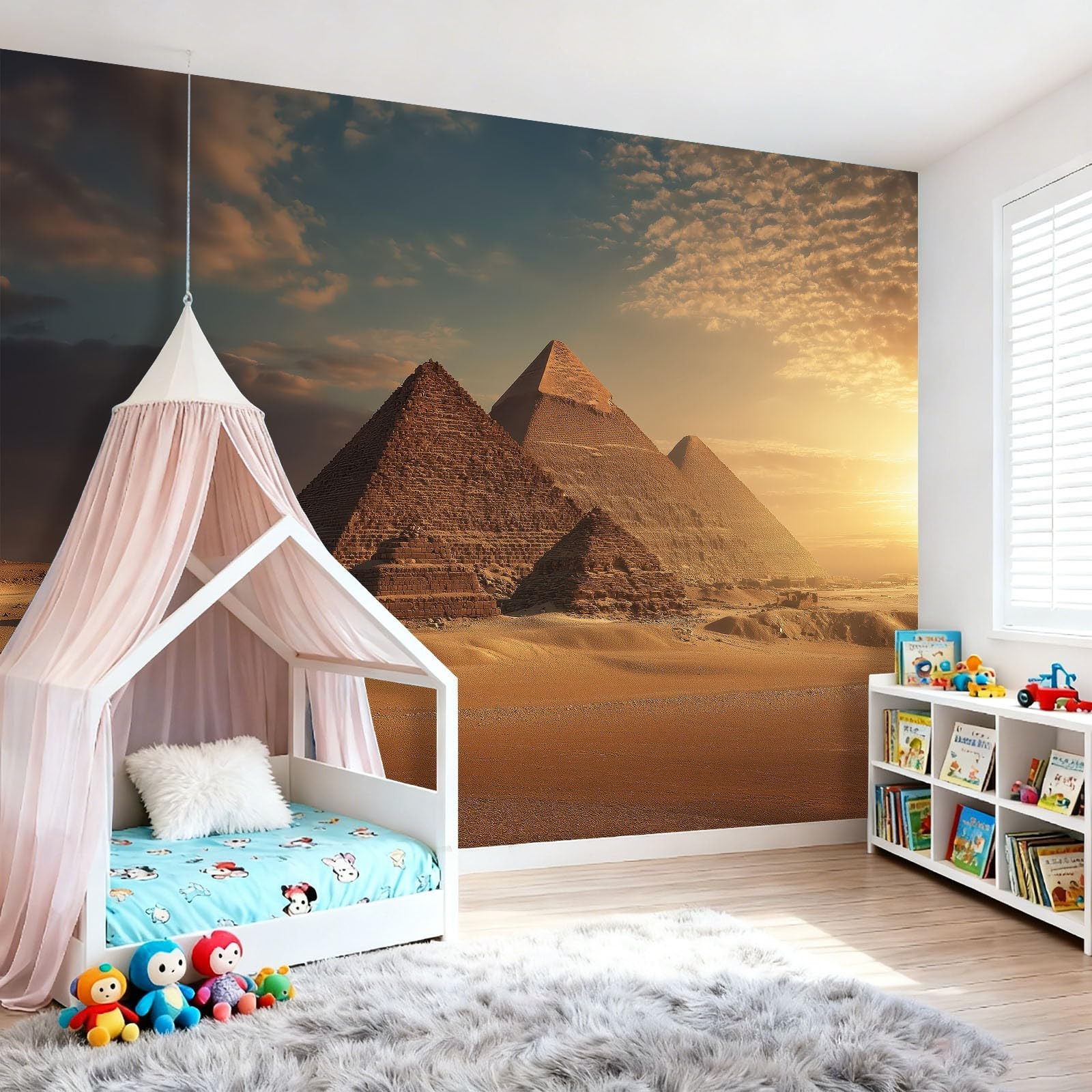 Tapeta panoramiczna 400 x 280 cm, nowoczesna egipska architektura, radosna tapeta z motywem do placów zabaw i żłobka, Tanky Brown