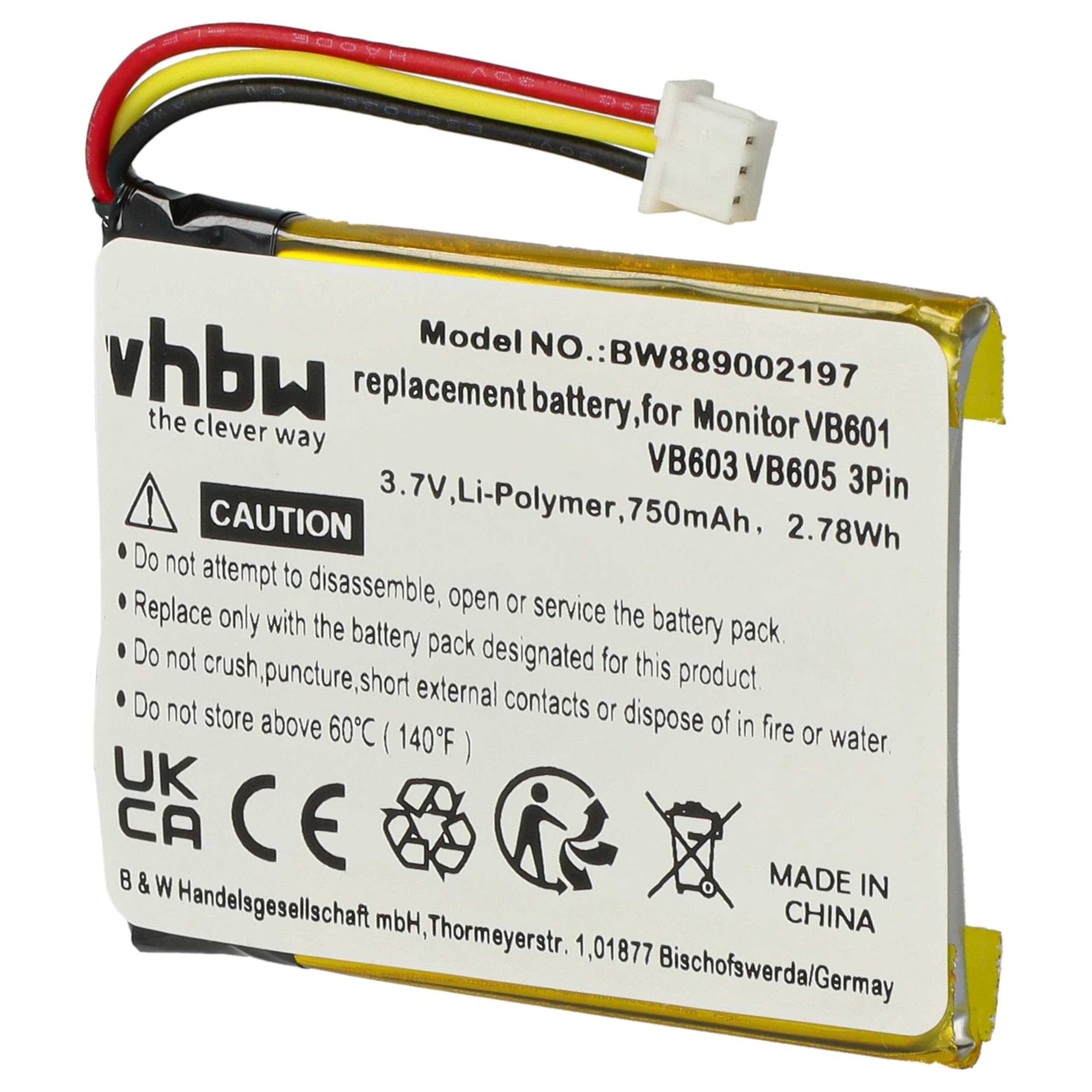 vhbw batteria compatibile con Boifun VB603, VB601, E40, VB610, VB605 babyphone (750mAh, 3,7V, Li-Poly)