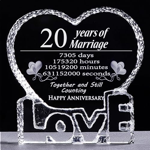 Miniatura 8 de YWHL Escultura de cristal para el 20 aniversario de boda, regalos de recuerdo para su esposa, novia, él, esposo (20 años)