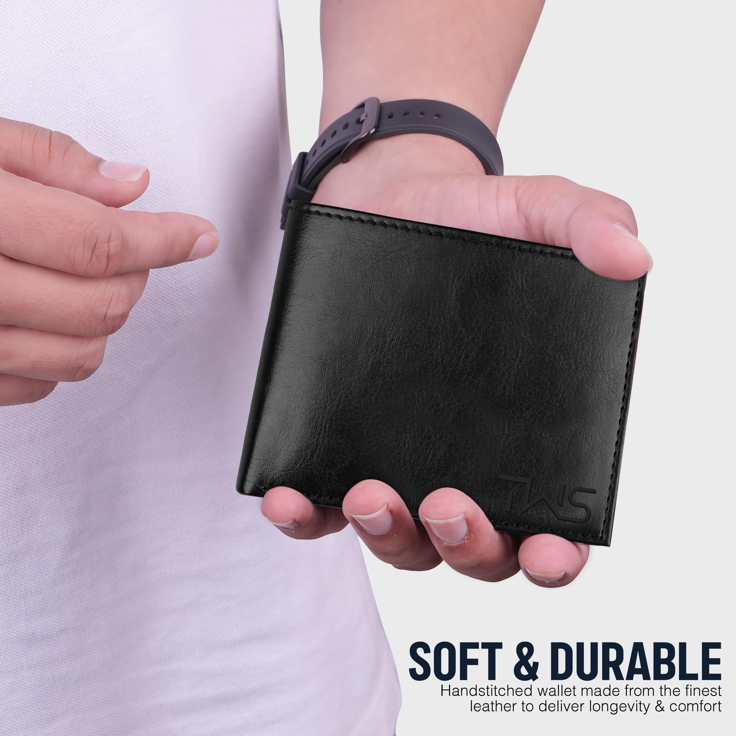 The Wallet Store Solid Leather Wallet For Men - Black