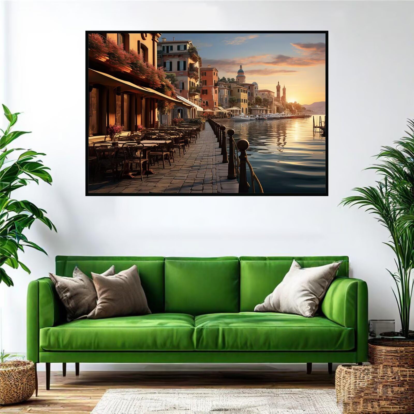 Bord de la mer Puzzle 2000 Pieces Adultes Petite Ville Puzzles Classiques Panorama Bois Difficile Impossible Geant Jigsaw Jeu éducatif Défi Jouet pour Enfants dès 14 Ans Cadeau Homme Femme P-272