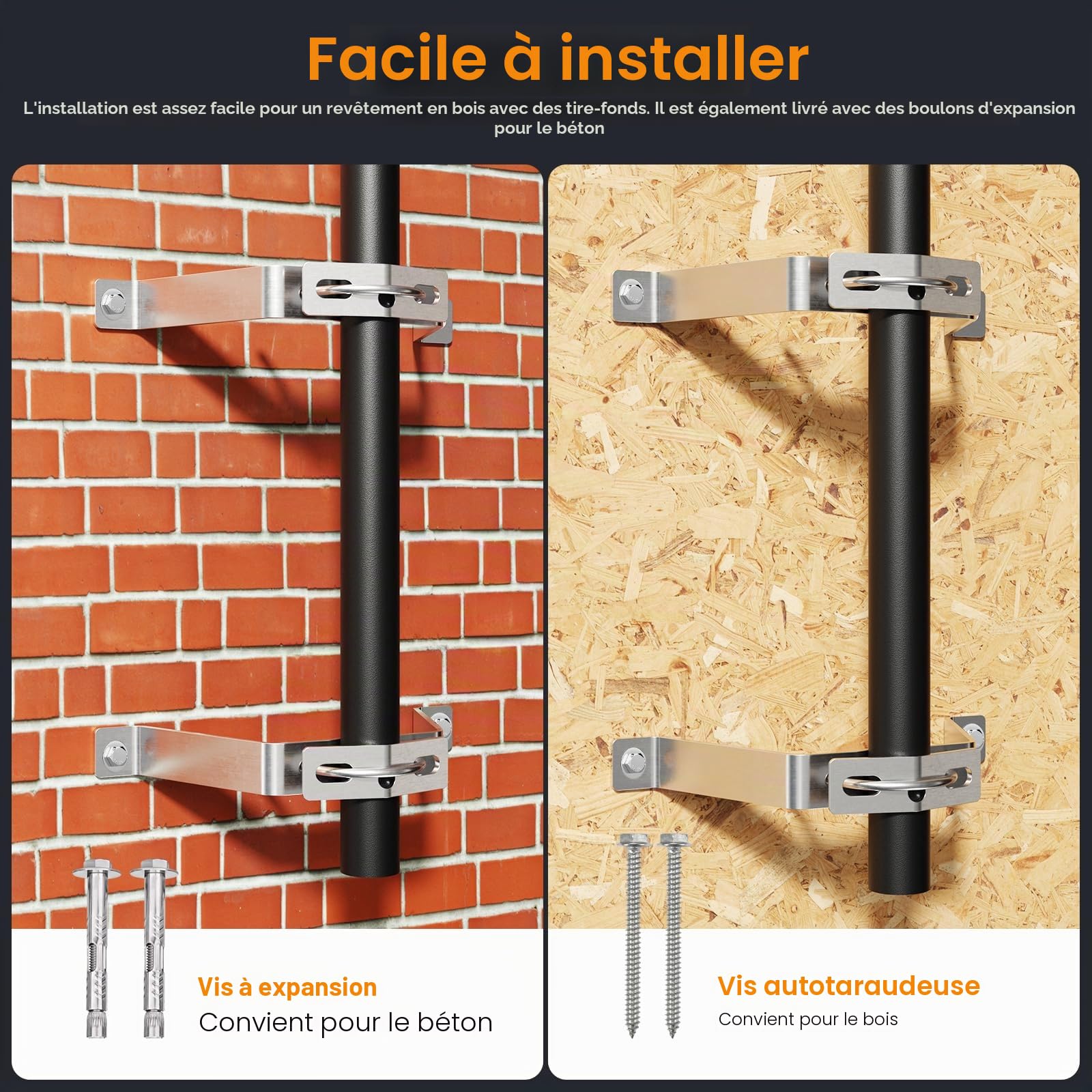 SS304 Support mural HQ 10 cm – Attache de pôles ou pôles jusqu'à 50 mm pour satellite Bowl/antenne radio DVB-T2/antenne LTE/parasol/pare-soleil