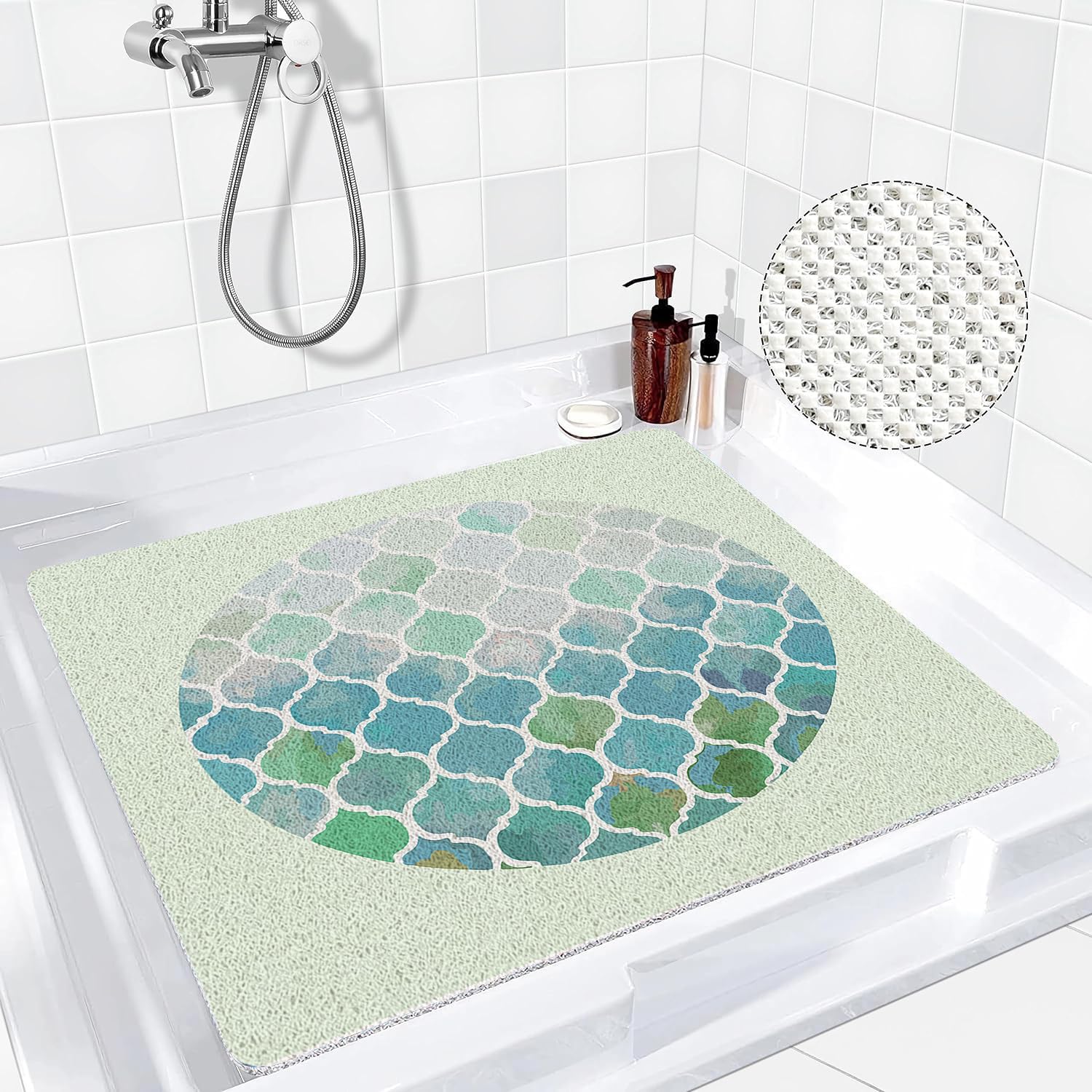 Mateju Alfombra Baño Ducha Cuadrada Antideslizante, Alfombra Baño Interior de Lufa Secado Rapido - Suave y Cómoda para Dentro Duchasalir de la Ducha (Elegante,60 * 60cm)