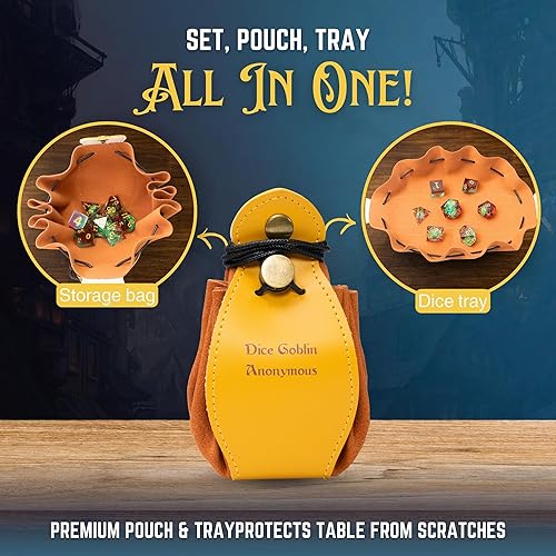 Miniatura 5 de DND - Juego de 7 dados poliédricos de resina de borde afilado para Calabozos y Dragones con bolsa de dados, bandeja de dados y calcomanías (Primal