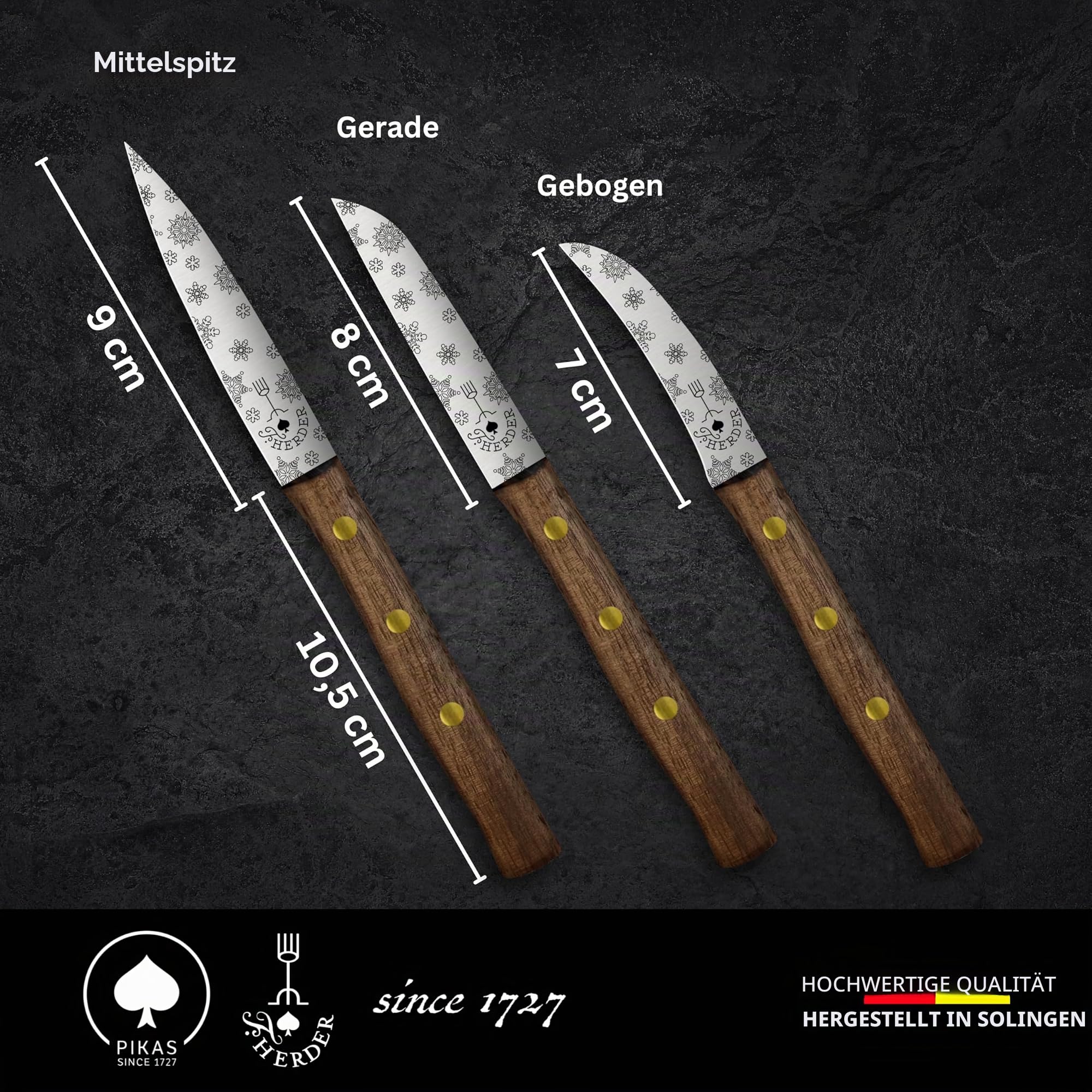 Premium Gemüsemesser - Extra Scharf, Allzweckmesser, Walnuss, Solingen, Schälmesser, Küchenmesser, Kneipchen, edler Holzgriff, Rostfrei, besonderes Geschenk