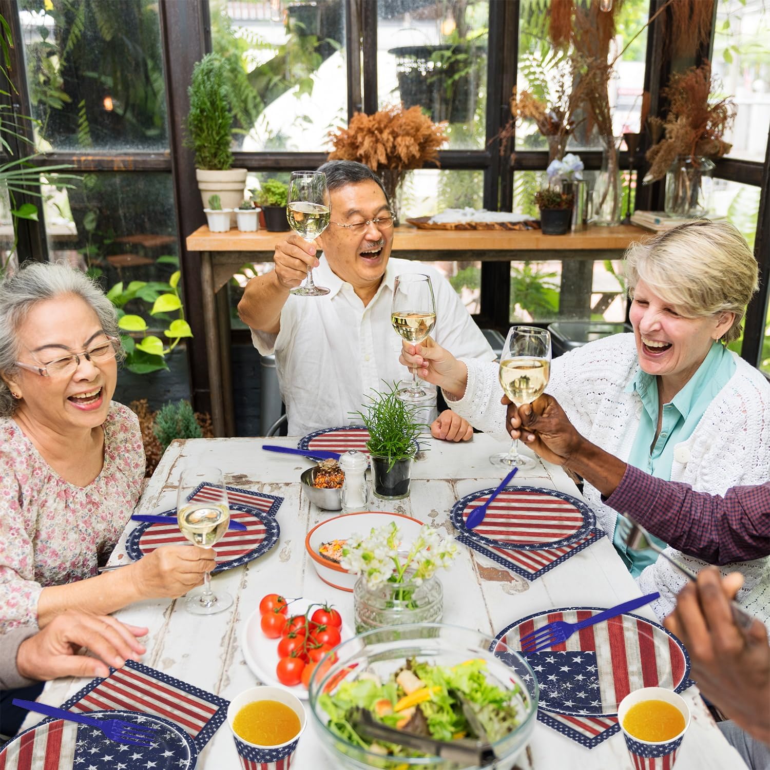 168Pcs Retro Independence Day Tableware Set, 4th of July Plates and Napkins for American Memorial Day Decorations, Stars and Stripes Pattern Patriotic Party Supplies, Serves 24