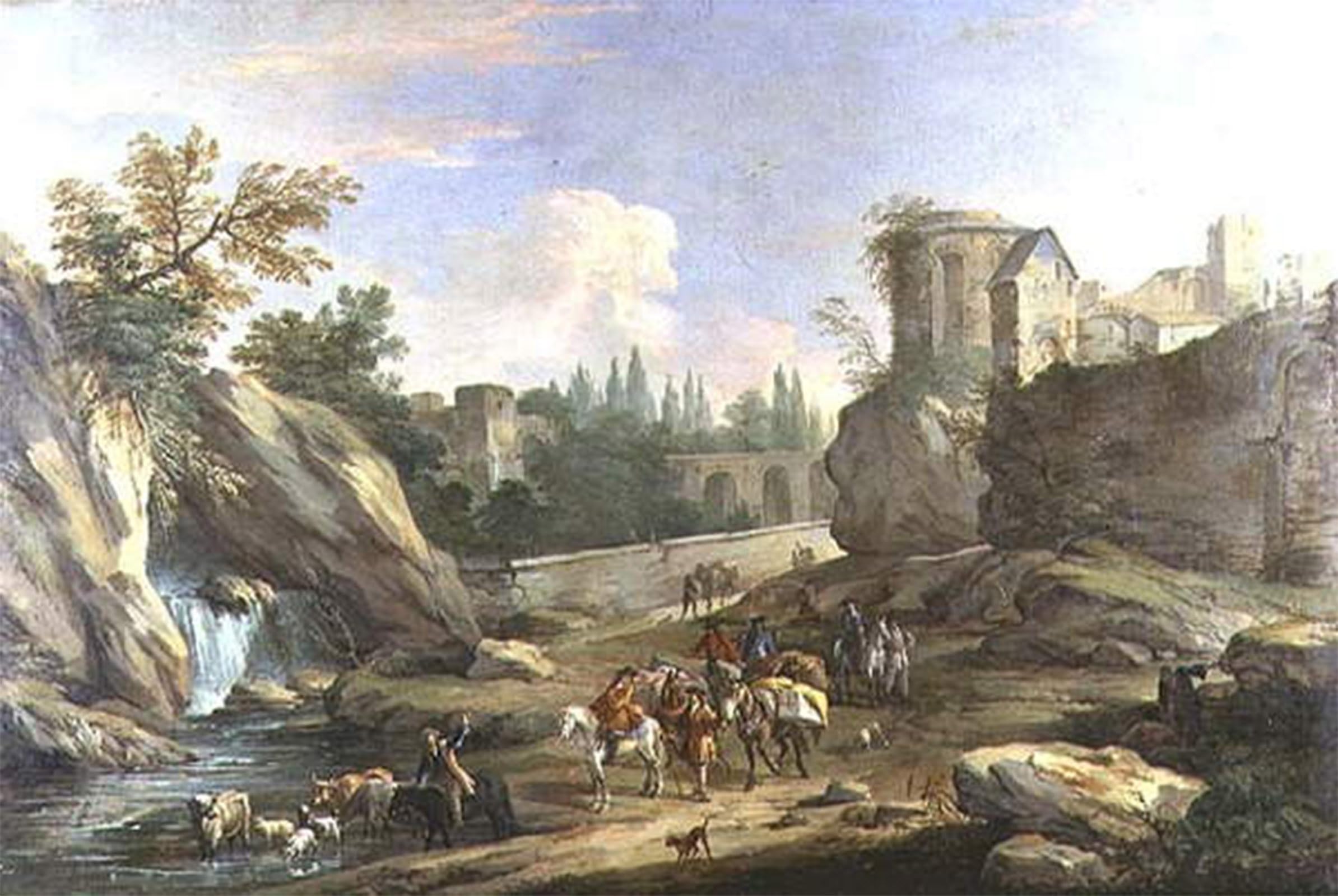 ARTXLXXBN Famous Art Print Poster Vintage Wall Art Travellers in the Campagna by Luca Carlevaris Canvas Art Poster for Home Decor 60x90cm