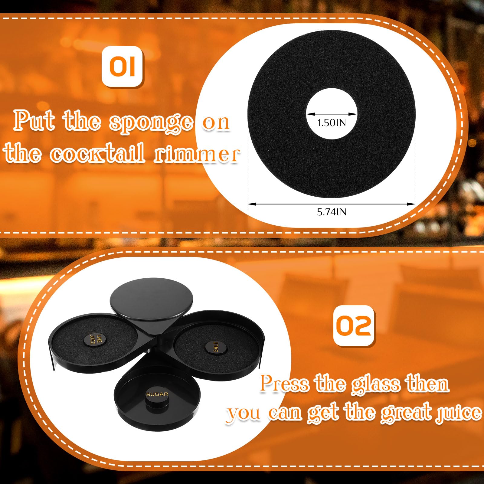 Roshtia 30 Pcs Bar Rimmer Sponges Replacement 5.75 Inch Glass Rimmer Sponges Bartender Tool Sponge Bar for Cocktails Margarita Salter Lime Juice Trays Accessories Supplies, Black