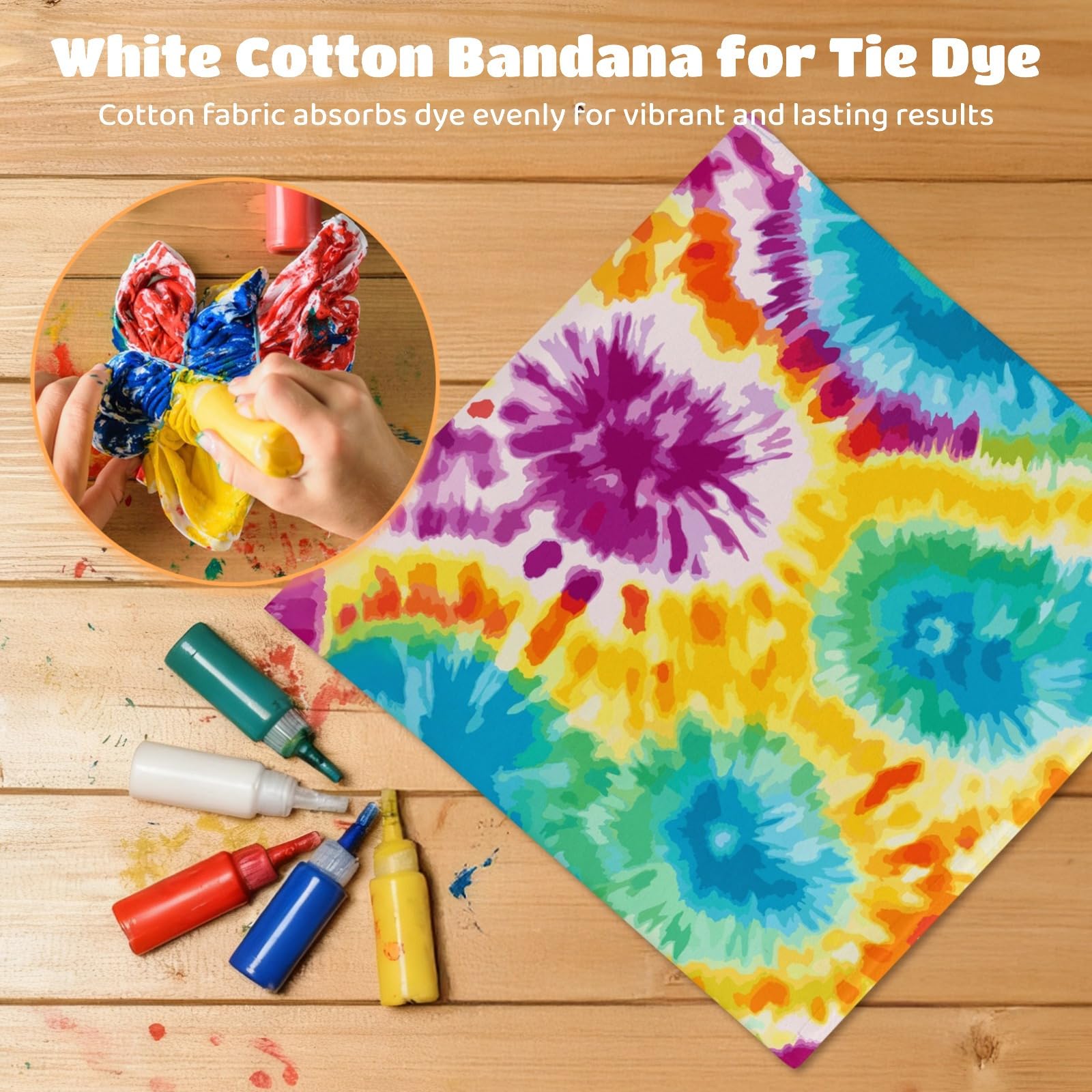Lot de 24 bandanas en coton blanc, 50,8 x 50,8 cm, pour teinture sur nœuds, couvre-chefs