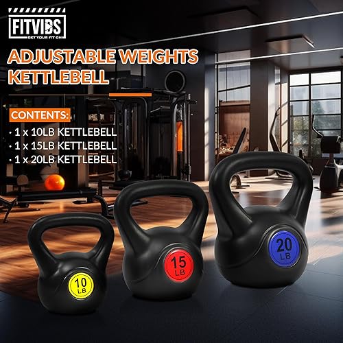 Miniatura 2 de Fitvids Wide Grip 3-Piece or 4-Piece Kettlebell Exercise Fitness Weight Set, Include 5 lbs, 10 lbs, 15 lbs and 20 lbs, Set of 3 or Set of 4