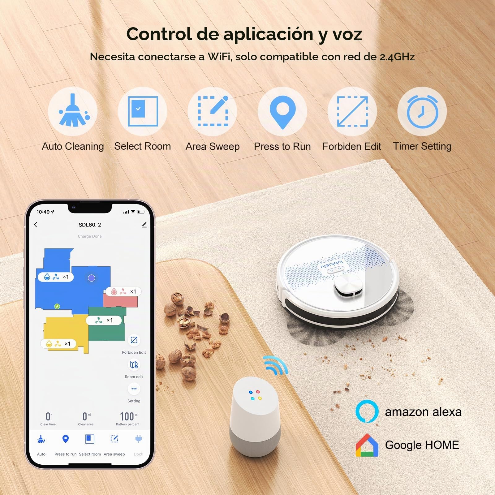 Lubluelu Robot Aspirador y Fregasuelos con Navegación por Mapa con Láser, Succión de 4000 Pa, 55 dB Silencioso, WiFi/App, 10 No-Go-Zone, Mapa de 5 Plantas, Ideal para Pelo de Mascota, Alfombra, Blanco