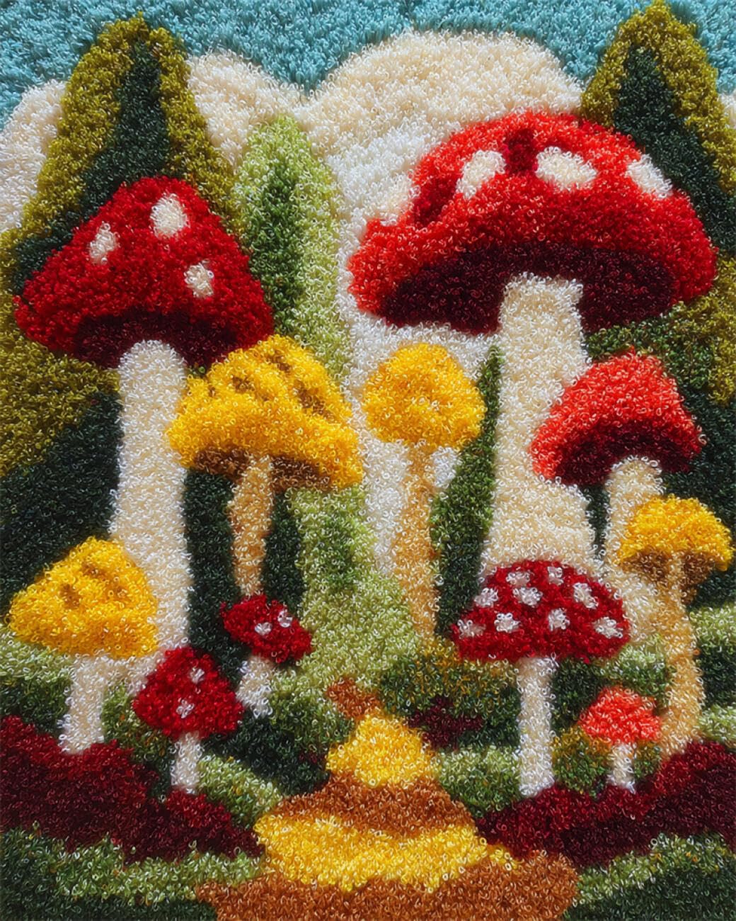 AxiangziK DIY Stamped Cross Stitch Kit Colorful Mushrooms 11CT 30x40cm
