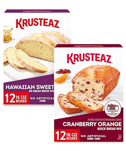 Krusteaz Mezcla de pan, naranja arándano y pan dulce hawaiano, sin artificiales, caja de 18.6 onzas, mezcla rápida de pan de naranja arándano