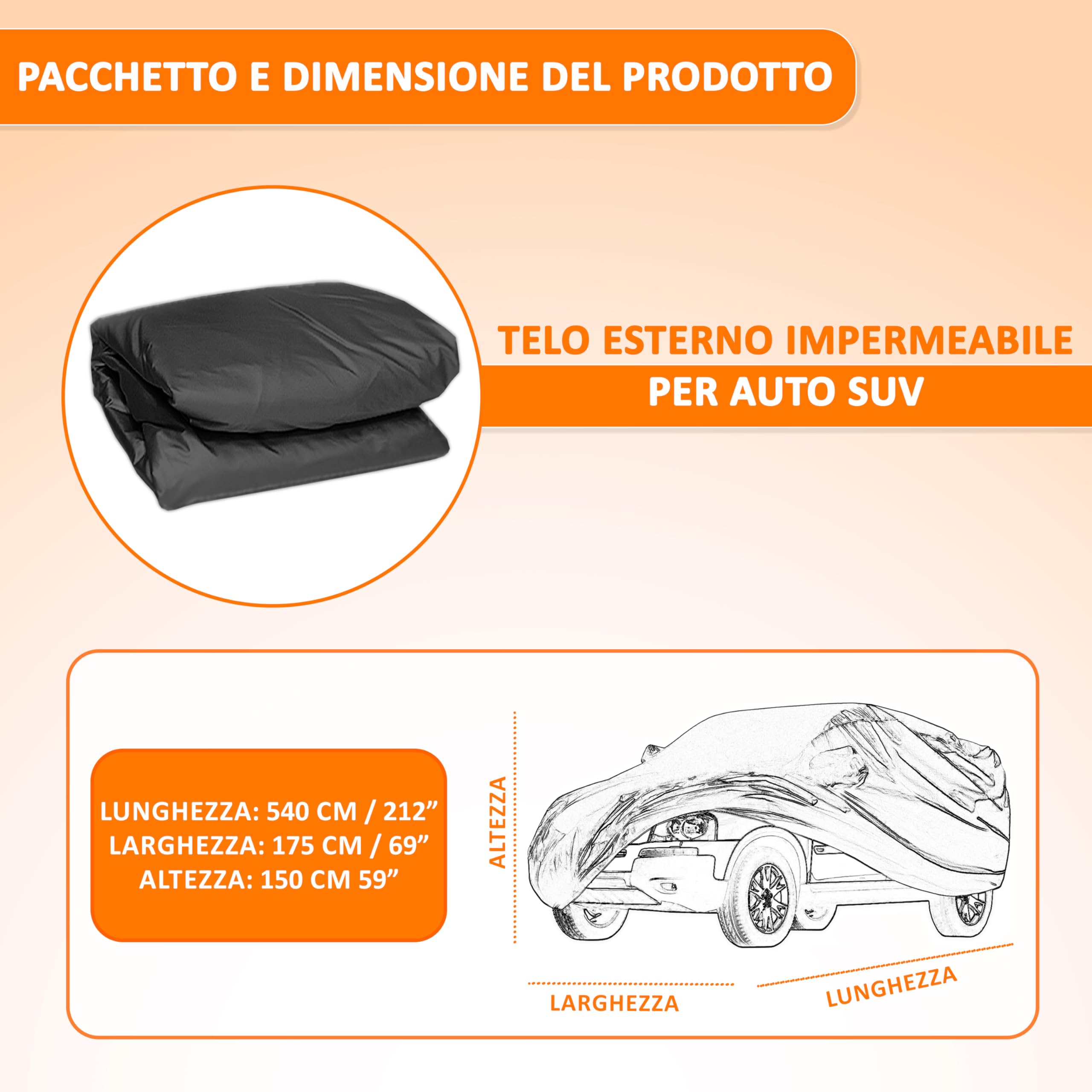 Copertura per auto SUV adatto a tutti i tipi di SUV fuoristrada 4x4 furgoni monovolume familiari materiale PEVA copertura esterna furgone