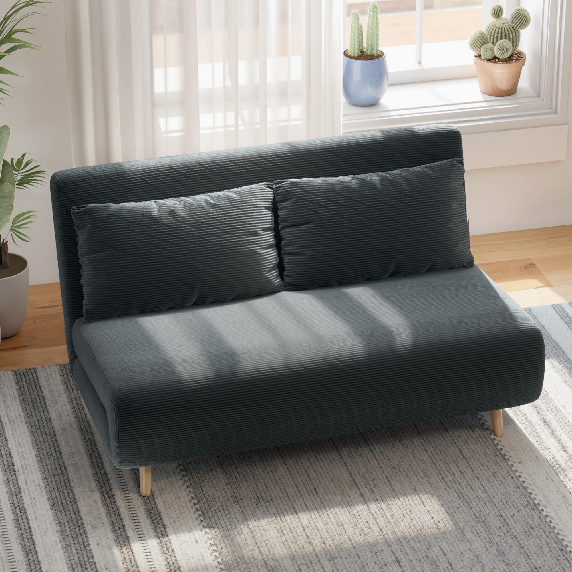 HOMCOM 3 in 1 Schlafsofa Klappbar 191 x 141 cm Schlaffunktion Dunkelgrau