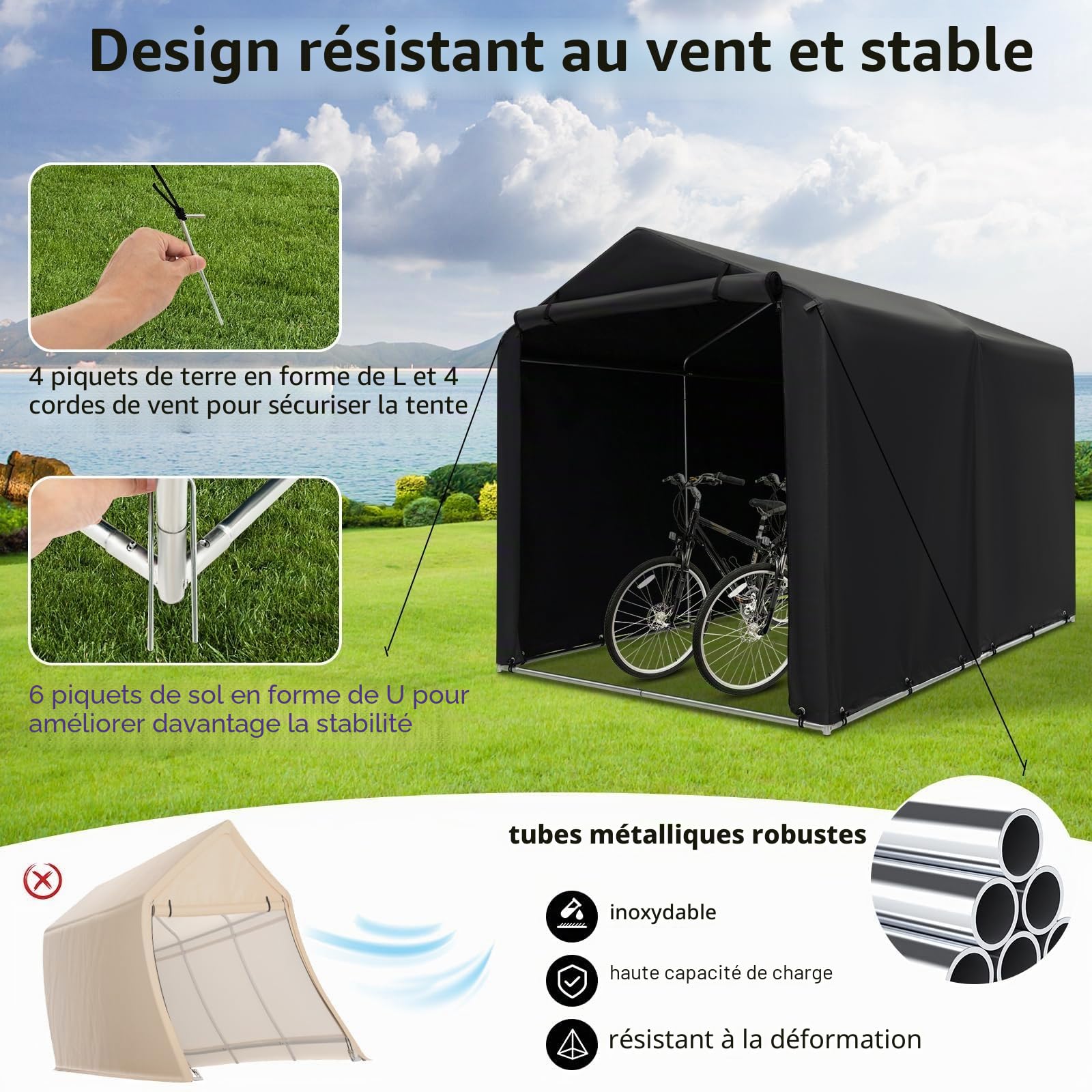 FANTASK Abri de Garage étanche avec Porte zippée Enroulable et Cadre en métal (Gris foncé)