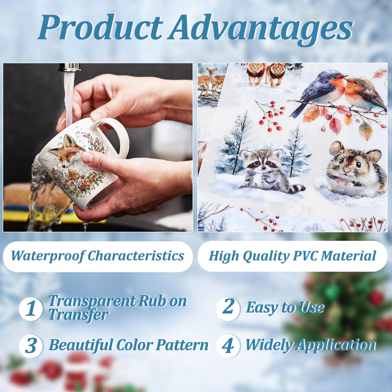 WANDIC 3 Sheets Rub on Transfers Stickers for Furniture Winter Animal Theme Christmas Transfer Decals for DIY Crafts Scrapbooks Photo Albums Decoration,15 * 30cm - Image 4