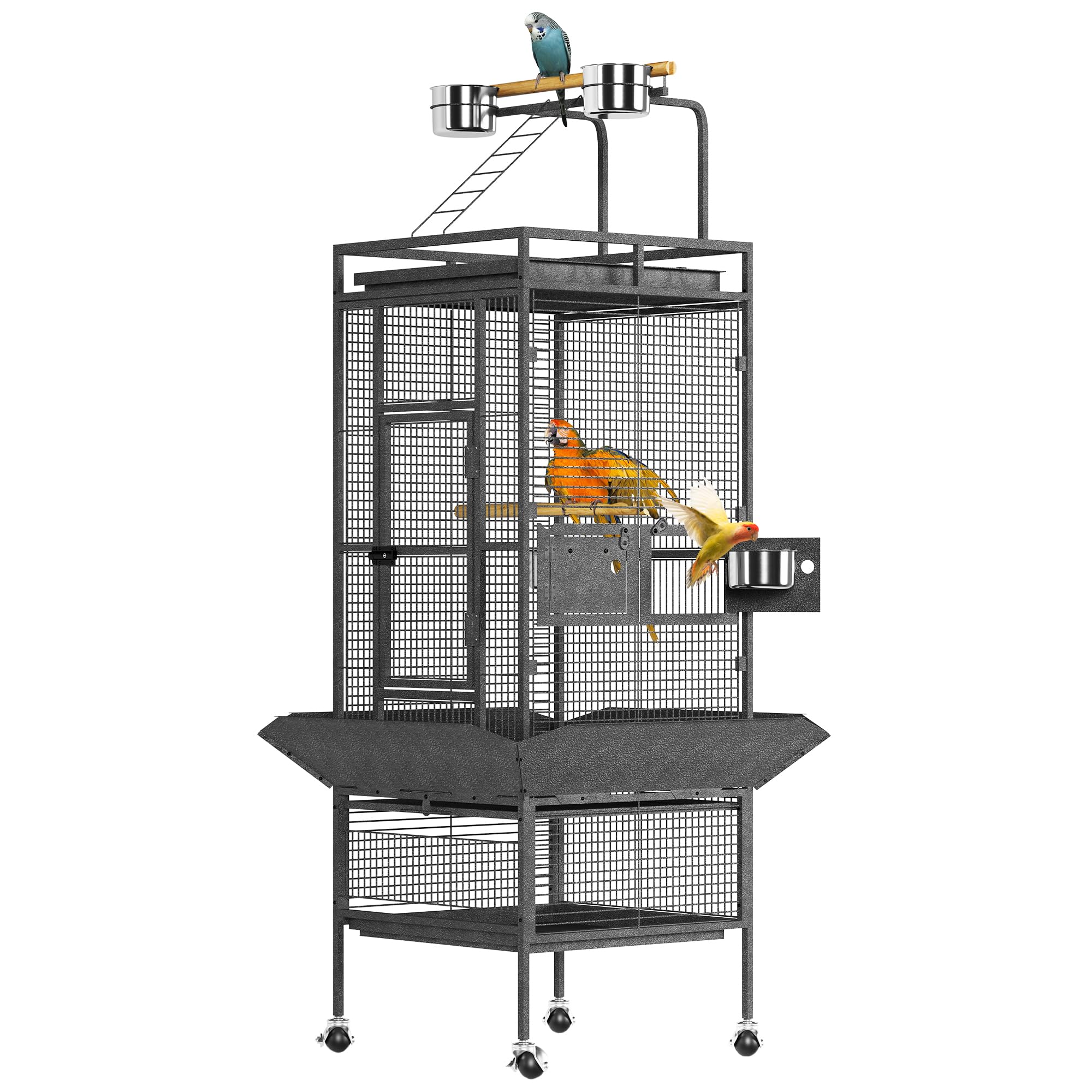 41 Inch Extra Large Bird Cage with Rolling Stand & Food Bowls, Spacious Parrot Cage for Cockatiels, Conures, Parakeets, Finch, Aviary with Storage Shelf & Ladder