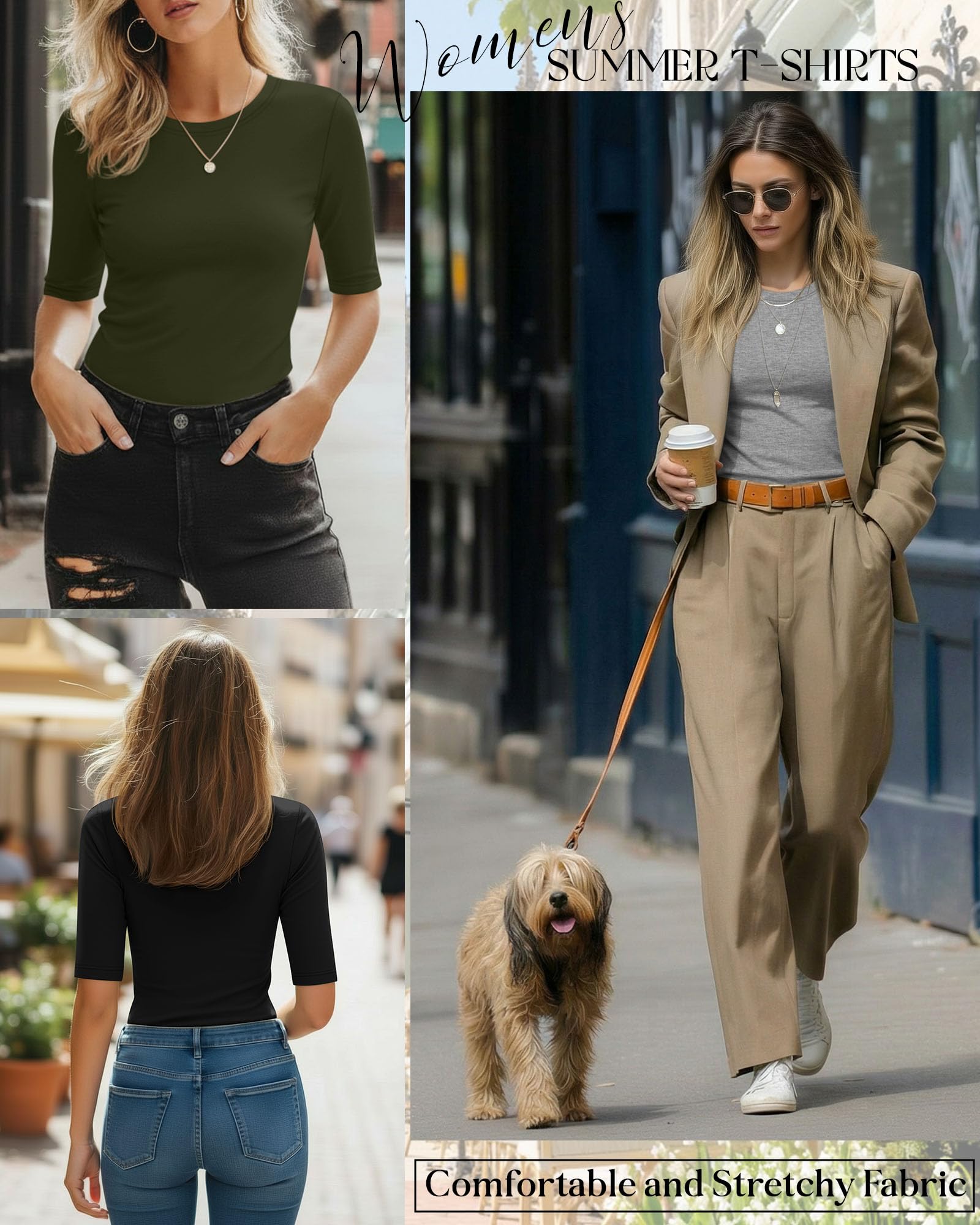 Riyiper Damen 3er-Pack Halbarm Tops