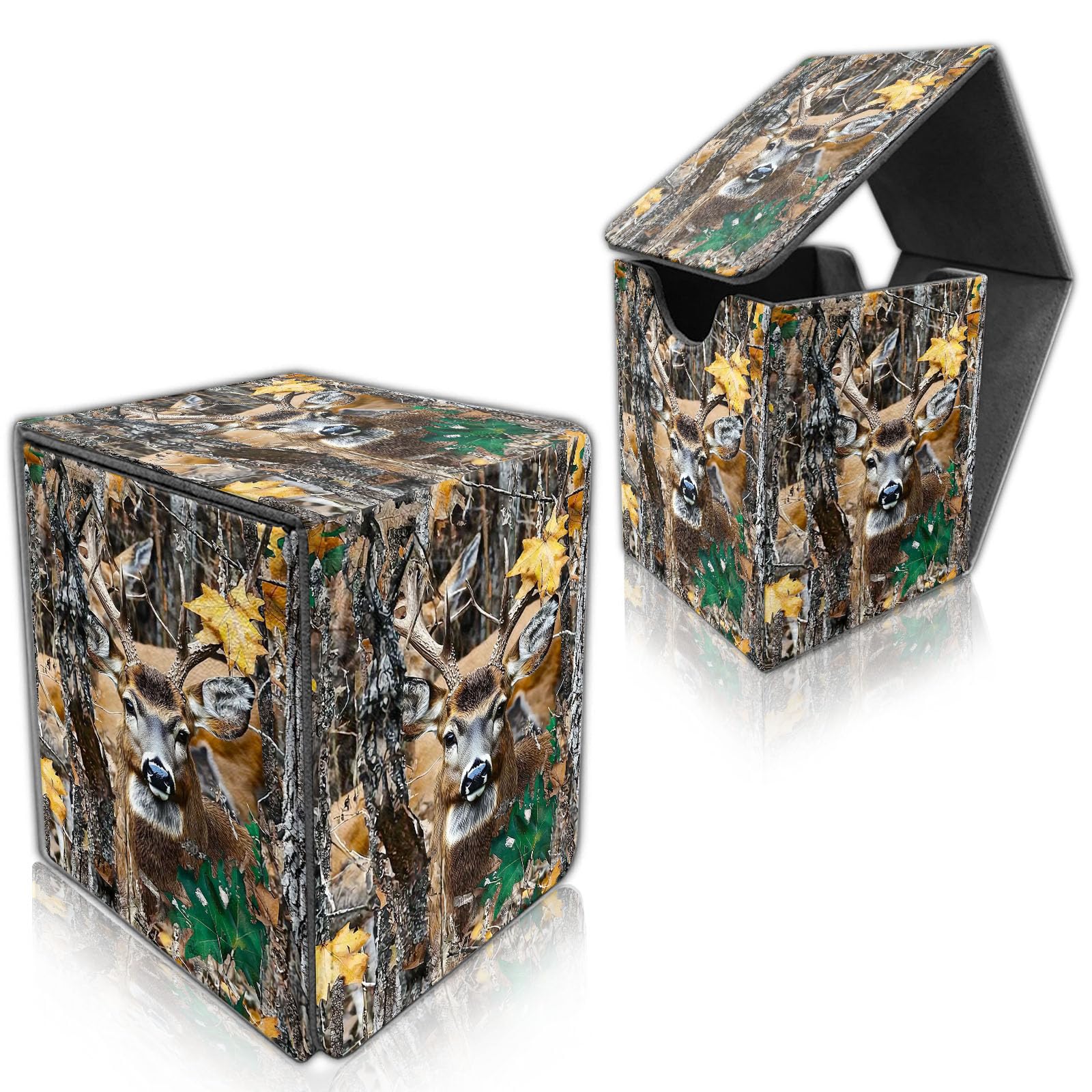 DISUOFEART for MTG Deck Box, Trading Card Storage Case Holds 100+ Sleeved Cards, Camouflage with Deer Forest Magnetic Closure Durable Deck Holder for Magic The Gathering, TCG & Commander โ image 1