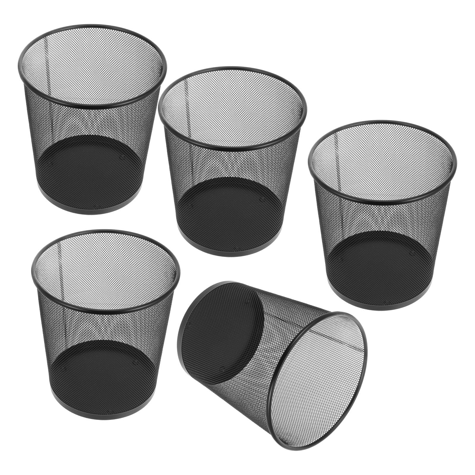 Papelera Redonda Negra de Malla Metálica 9 L, 5 Piezas