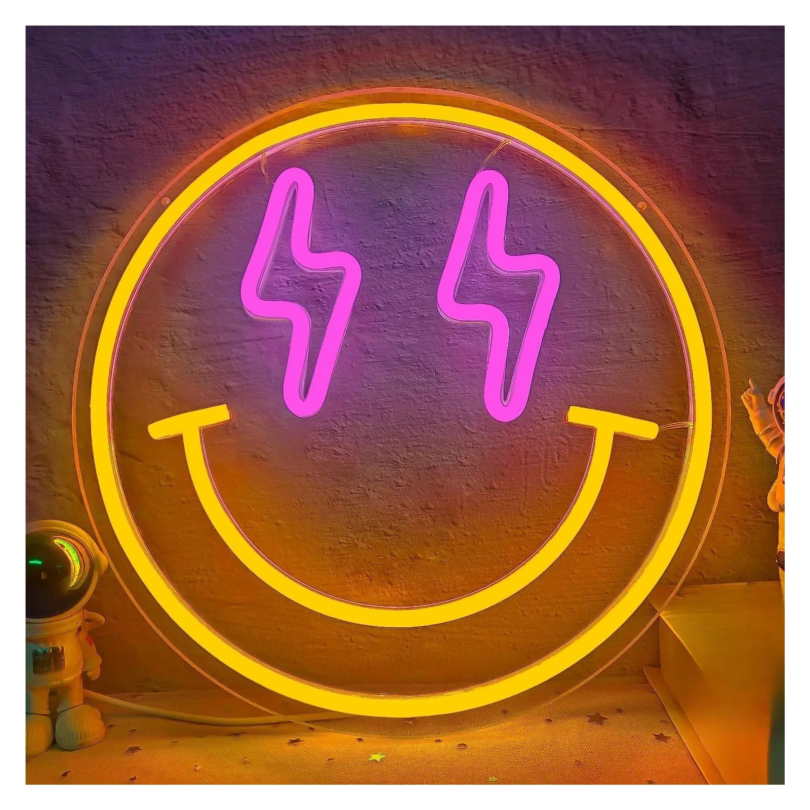 SHOUXI Sign Lamp Smile Face Neon Signs USB Powered Adjustable Brightness Facial Expressions Neon Lights, Suitable for Wall Decor(D,40cmx40cm)