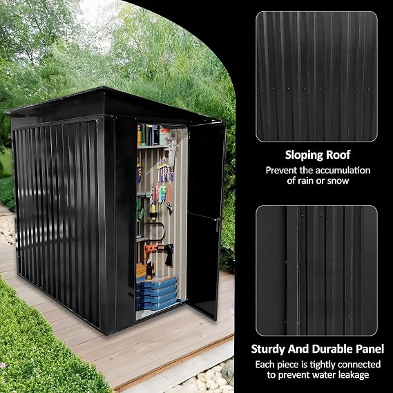 NEW Outdoor Storage Shed Garden Utility Tool Storage House Backyard Lawn with Sliding Door, Apex and Pent Roof for Patio Backyard Bike Tool All-Weather (Black-6 wide*4 depth-Pent)