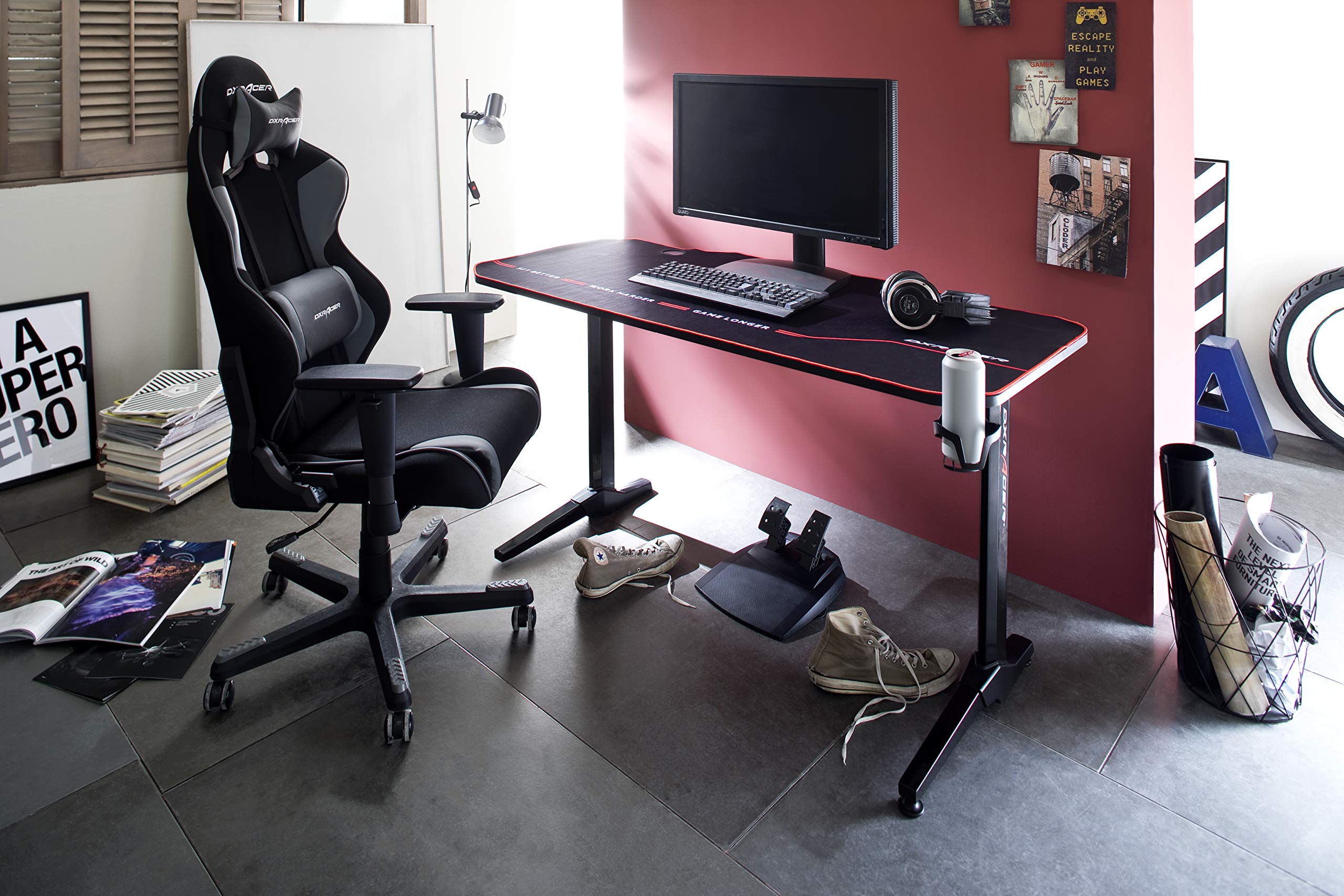 Robas Lund Gaming Tisch DX Racer 2 Gaming Desk Schwarz Carbonlook, BxHxT 140x75x65 cm
