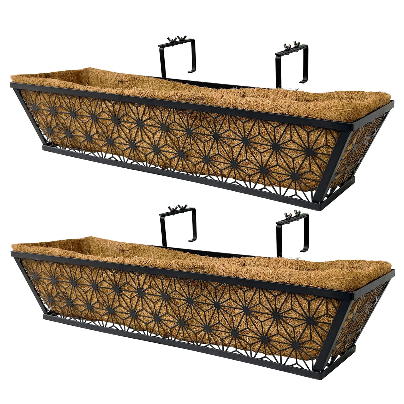 2pcs 24 Inch Railing Planter Boxes with Adjustable Brackets for Garden &