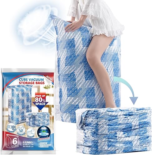 TAILI Paquete de 6 bolsas de almacenamiento al vacío, bolsas de ahorro de espacio jumbo de 31 x 40 x 15 pulgadas, bolsa de sellado al vacío Blue