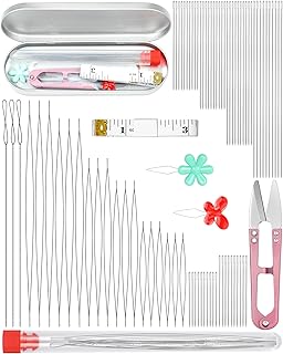 FIVEIZERO 87 Pcs Beading Needles Set – 3 Types: 6 Sizes Big Eye Seed Bead Needle & 6 Sizes Long Straight, Collapsible Twisted Flexible Needle, Beading Needles for Jewelry Making