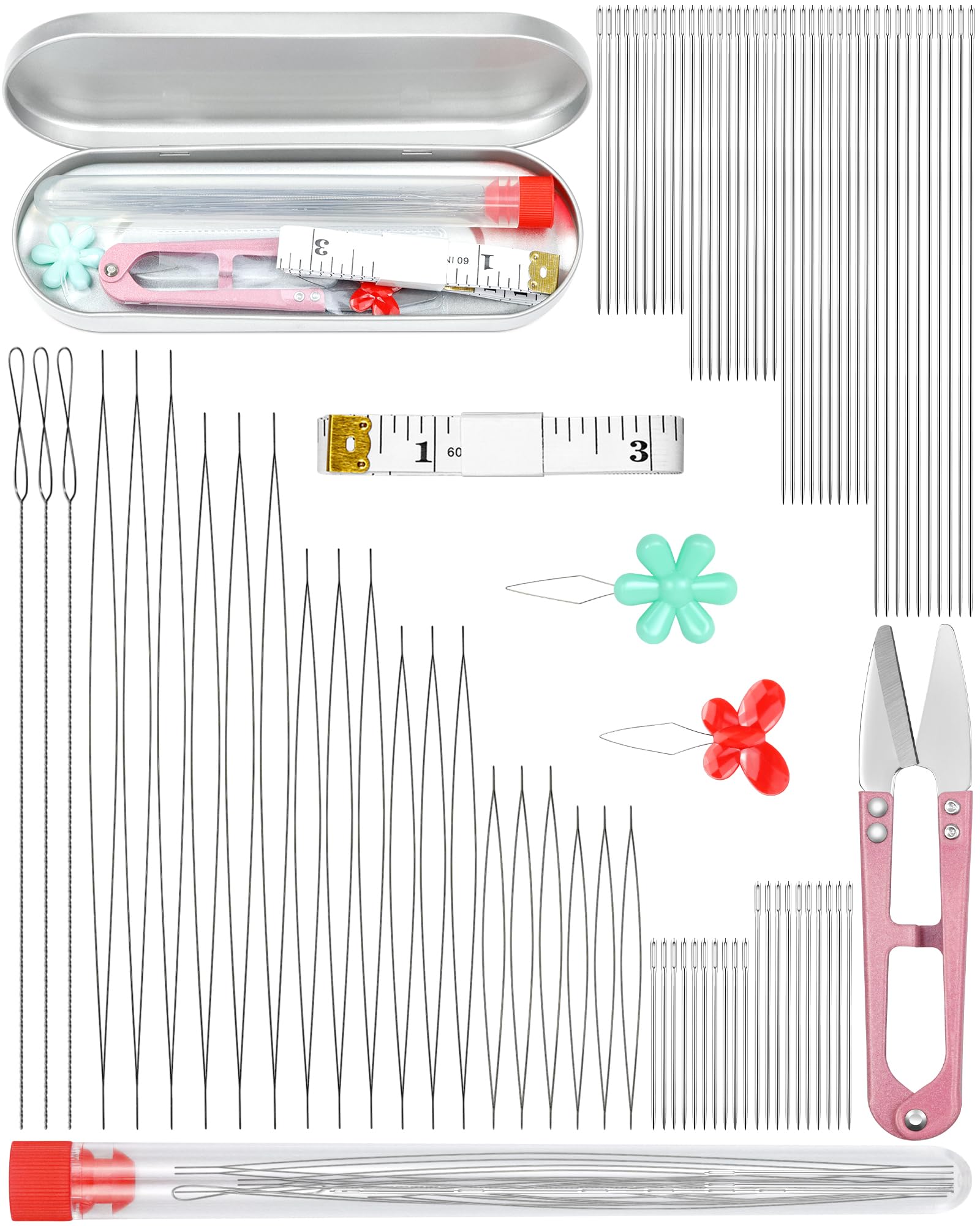 FIVEIZERO 87-Piece Beading Needles Set, 3 Types, 6 Sizes for Jewelry Making