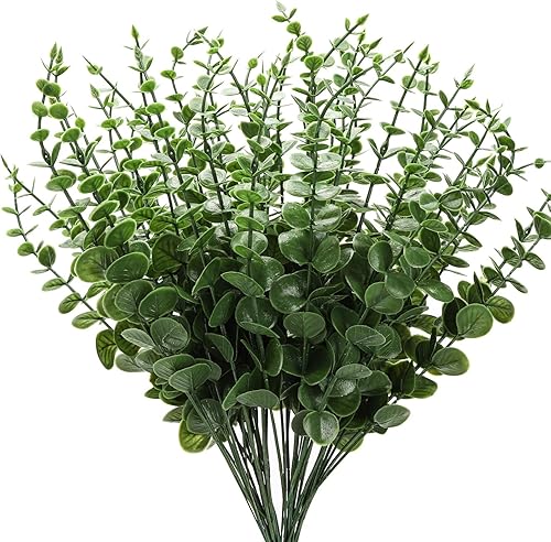 Miniatura 1 de Tbestmax 48 tallos de eucalipto artificiales de 56 pies, hojas de plantas falsas para decoración de flores de mesa de boda, vegetación sintética