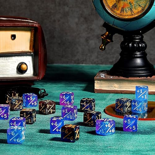 Vista 5 de Sumind 24 dados mágicos de contador de vida -1/+1 contadores Commander Buff Tokens de 6 caras, regalos de lealtad para la vida, compatibles