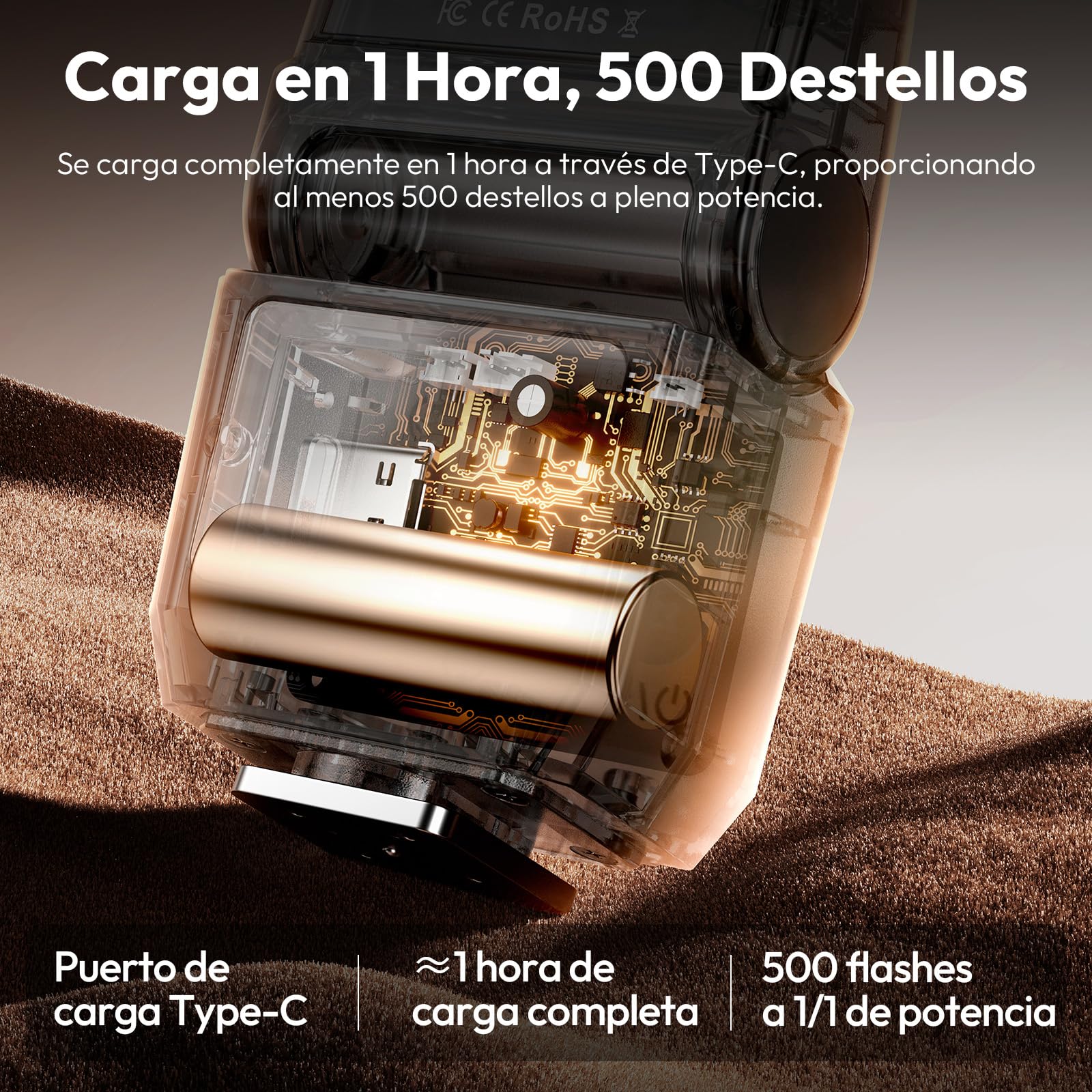 ULANZI SL03 Mini Flash para Cámara con Luz de Vídeo, Flash Externo GN8 6500K, Ángulo Ajustable de 90°, Compatible con Cámara réflex Digital Sony/Canon/Fuji/Nikon, Montura Universal de Zapata Caliente