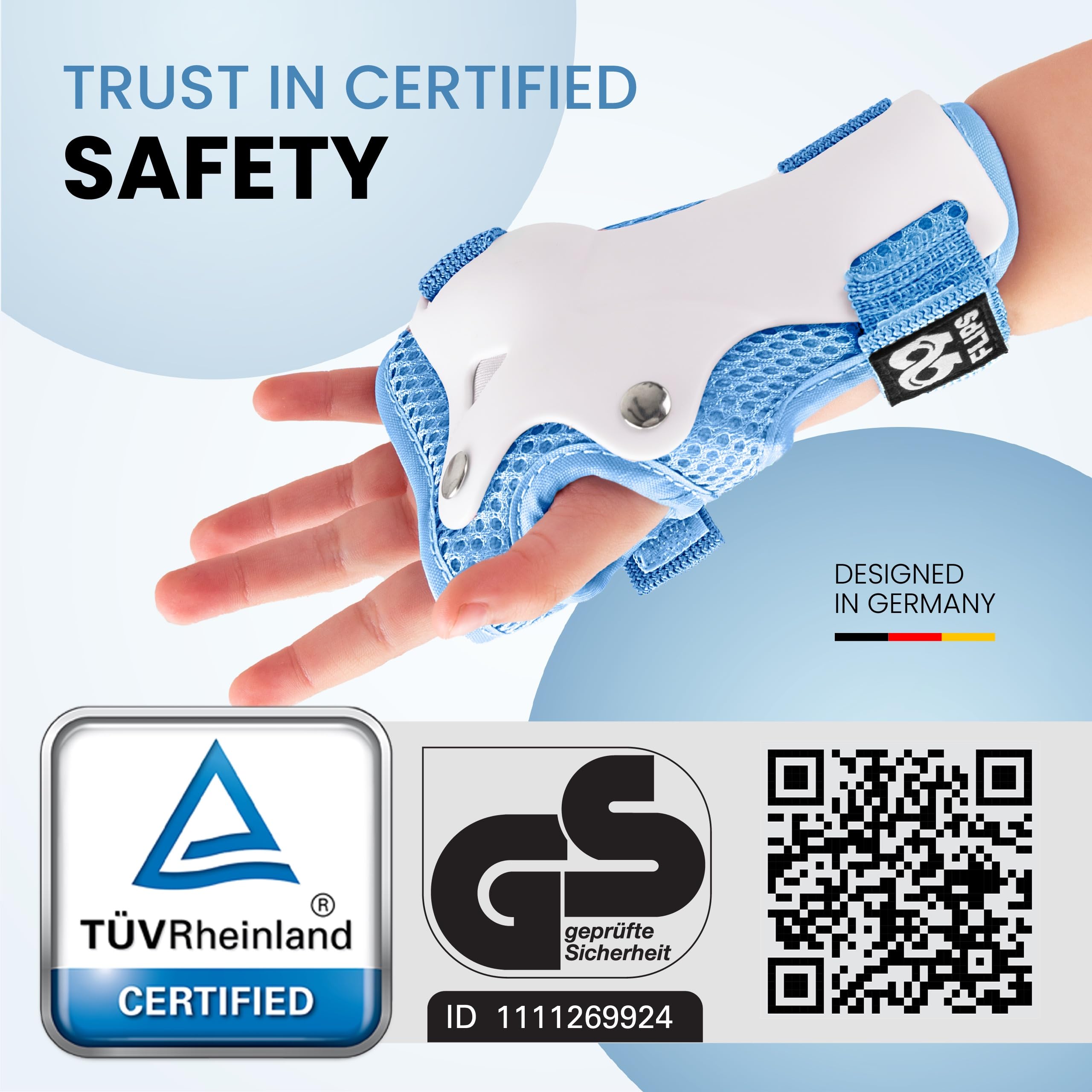 99FLIPS Kids Knee and Elbow Pads Set With Wrist Guards - Size SM Light Blue - for Skating, Skateboard, Roller Skates, Scooter - Girls & Boys