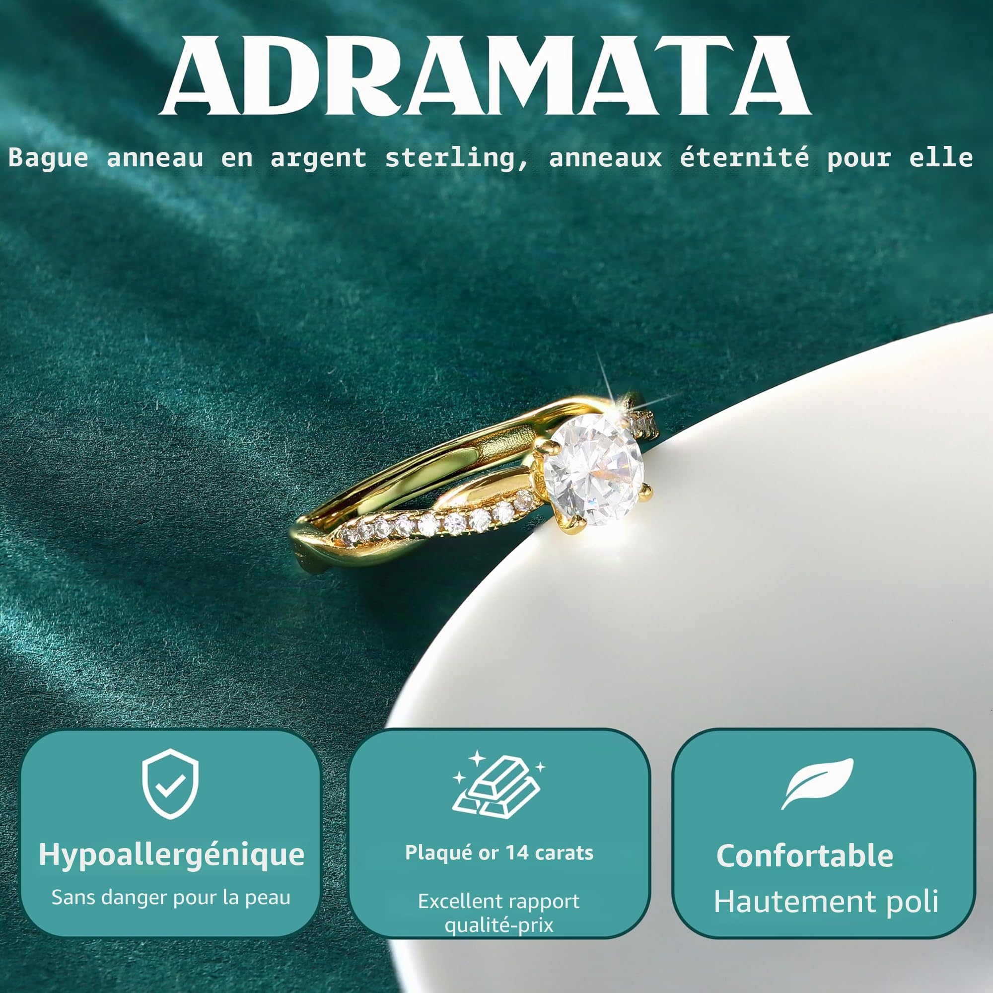 Adramata Bague Argent 925 Femme Reglable Bague Zircone Cubique Alliance Femme, Bague de Fiancailles Bague Promesse Mariage Bague Pouce Argent/Or Bague Femme Cadeaux de Bijoux