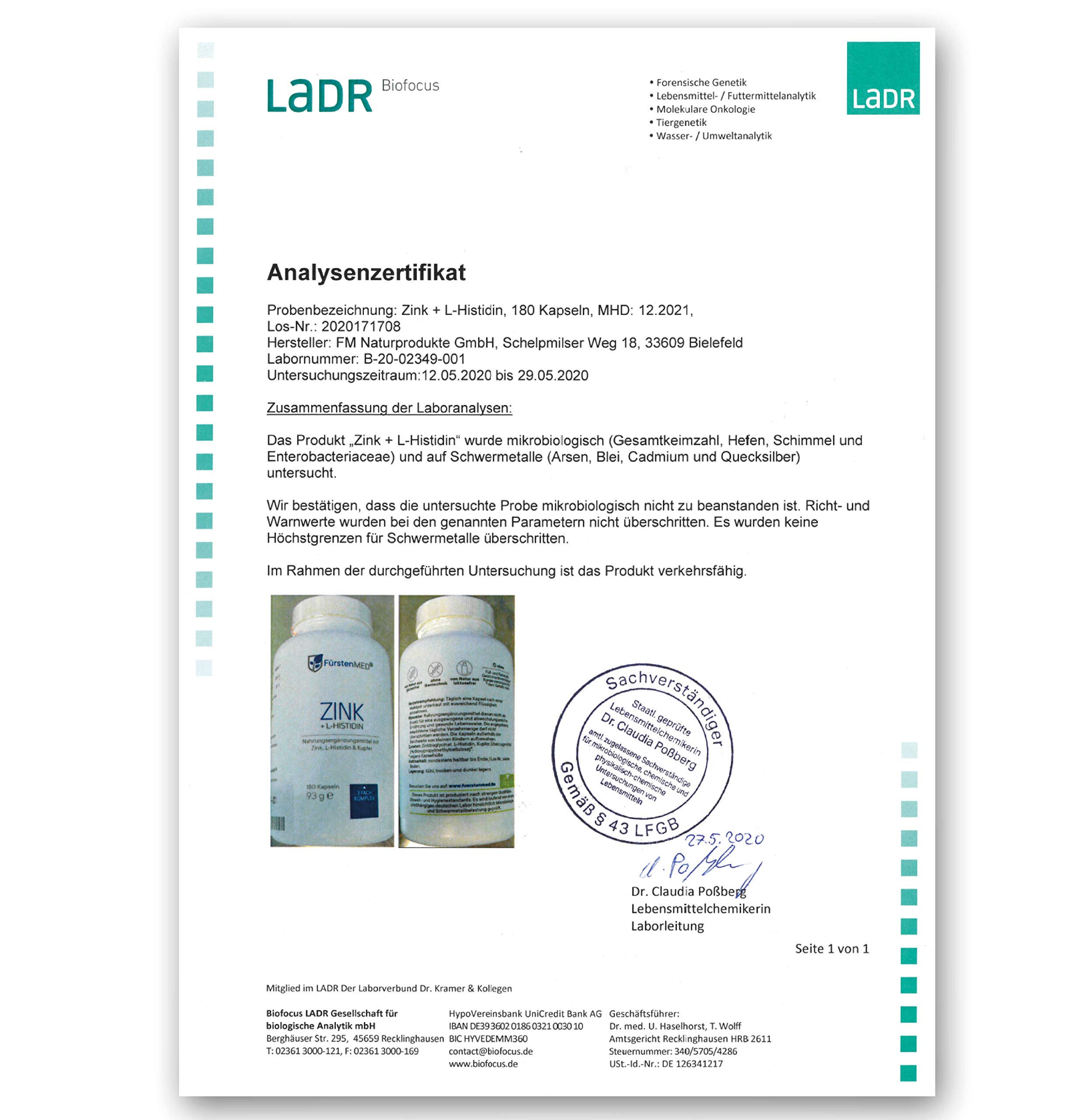 FürstenMED® 180 Zink Kapseln Hochdosiert mit 25mg Zink aus Zinkbisglycinat + L-Histidin + Kupfer, Veganes Zinc Supplement Laborgeprüft & Ohne Zusatzstoffe