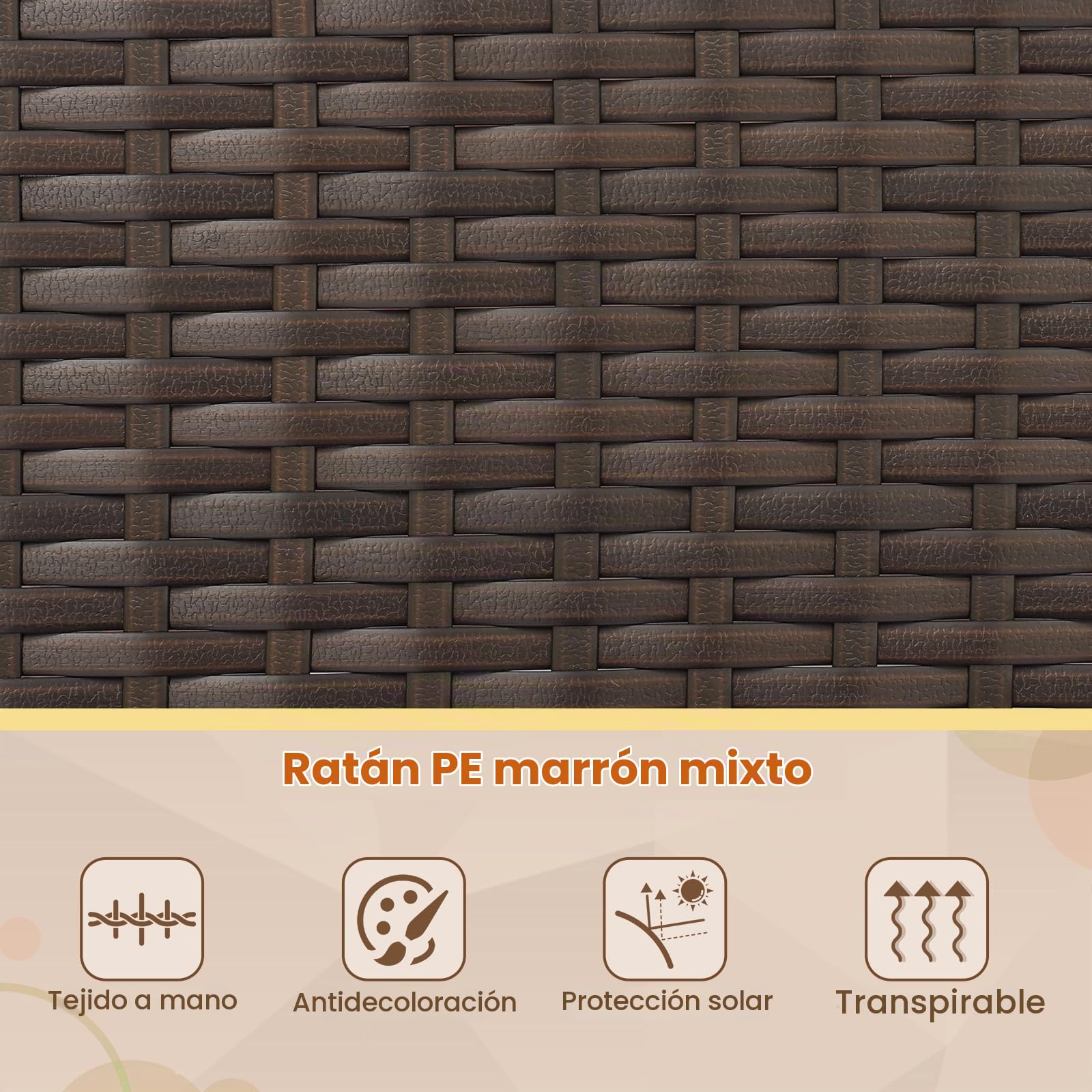 SOARS Juego de salón de jardín de 4 piezas, muebles de jardín con cojines, sofá de 2 plazas, 2 sillones de ratán PE, mesa baja de cristal, muebles de exterior para terraza, balcón (marrón+marrón)