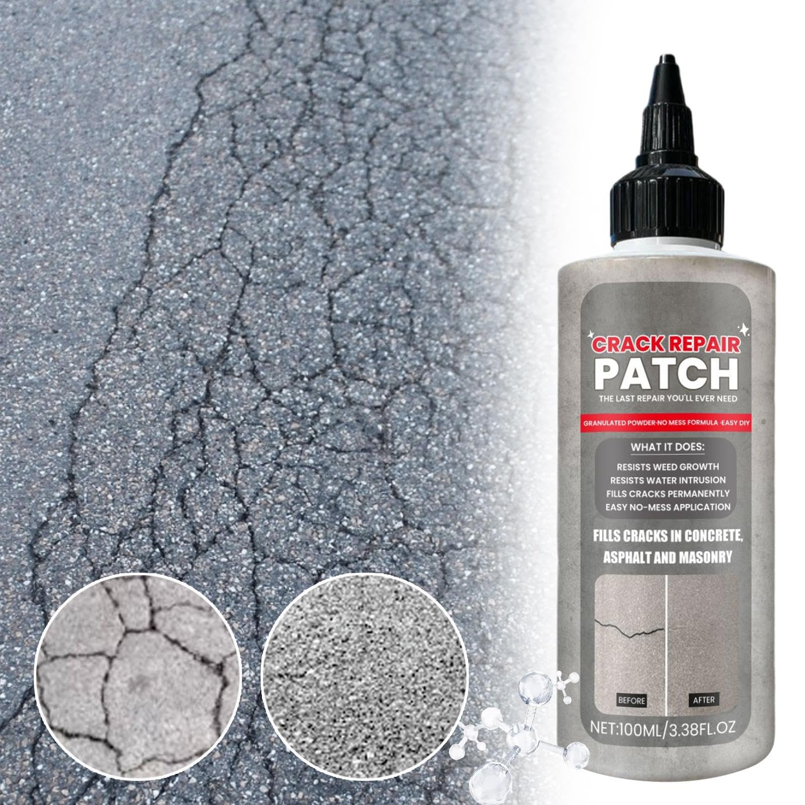 Sigillante per Calcestruzzo e Cemento - Riempitivo Liquido Impermeabile ad Asciugatura Rapida, Riparazione Crepe Grigio Calcestruzzo