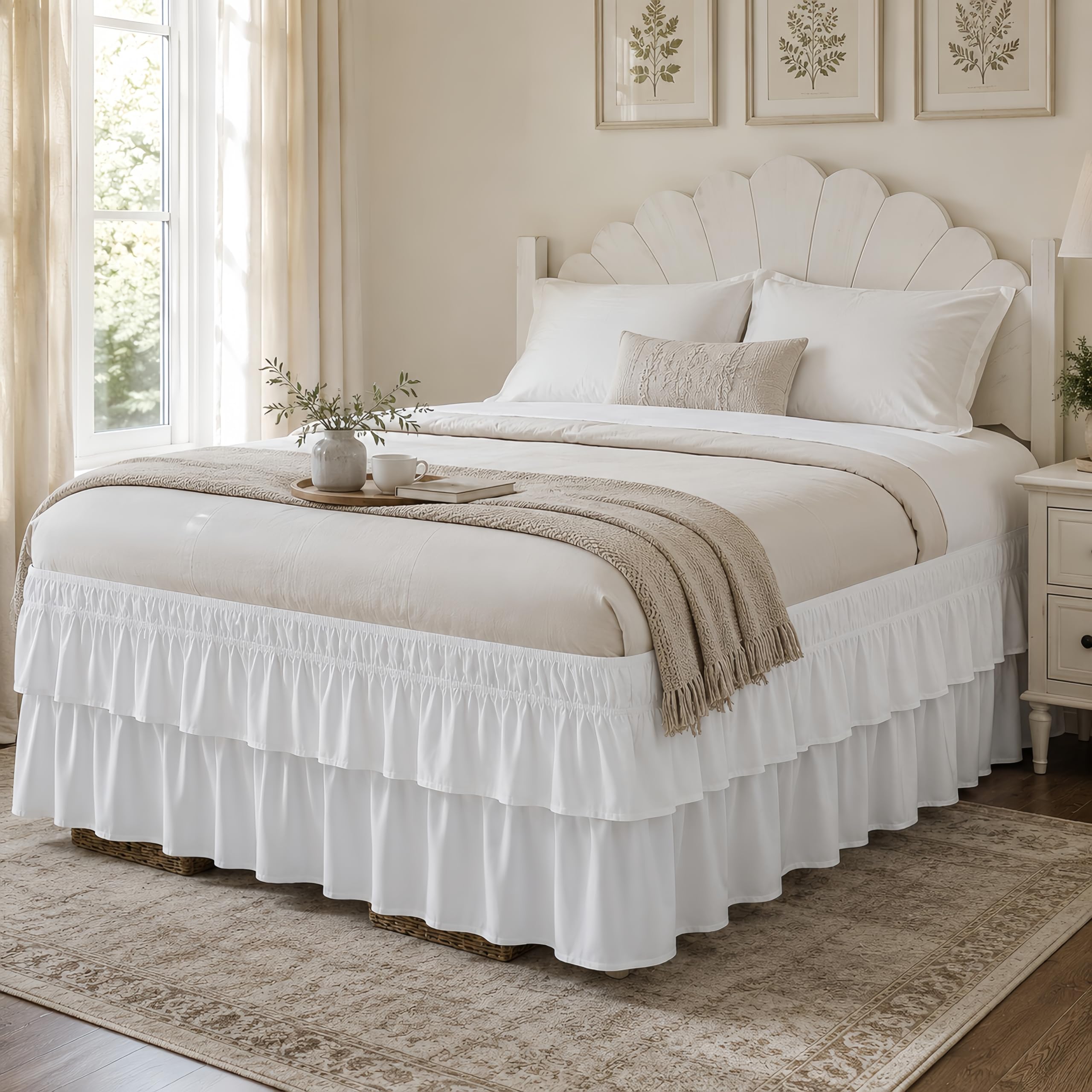 RIMELA Multi Ruffle Bed Skirt, Queen 18 Inch Drop, Elastic Wrap Around