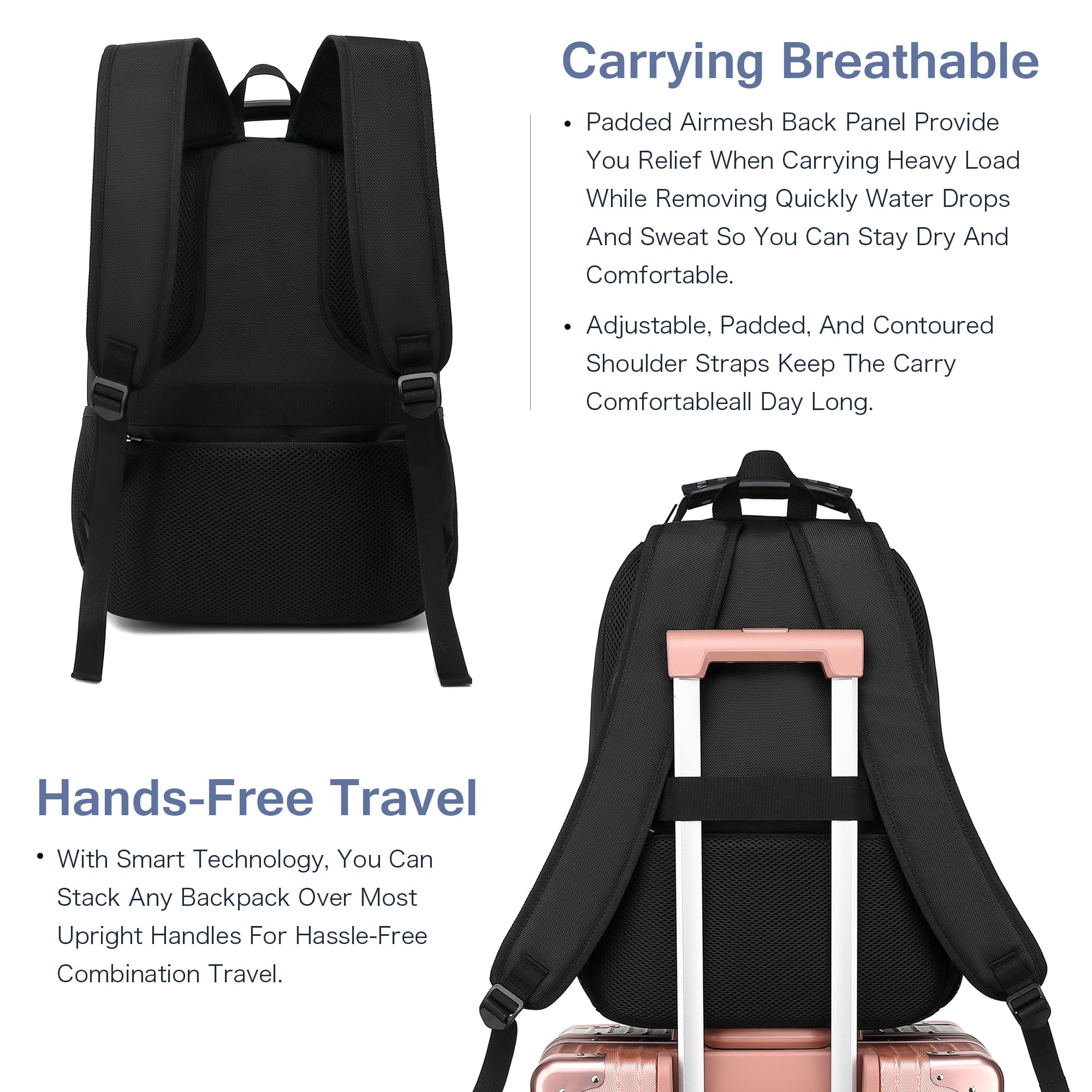 Zaino per computer portatile da uomo, elegante borsa per computer portatile da 15,6 pollici, nero