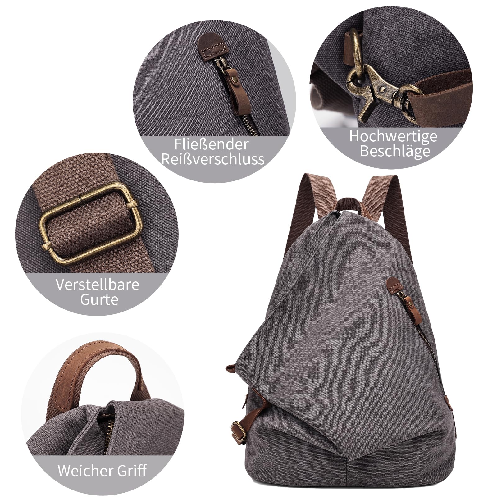 KL928 Canvas Vintage Rucksack – Großer Casual Daypack Outdoor Reisesack Wanderrucksack für Herren und Damen (Dunkelgrau)