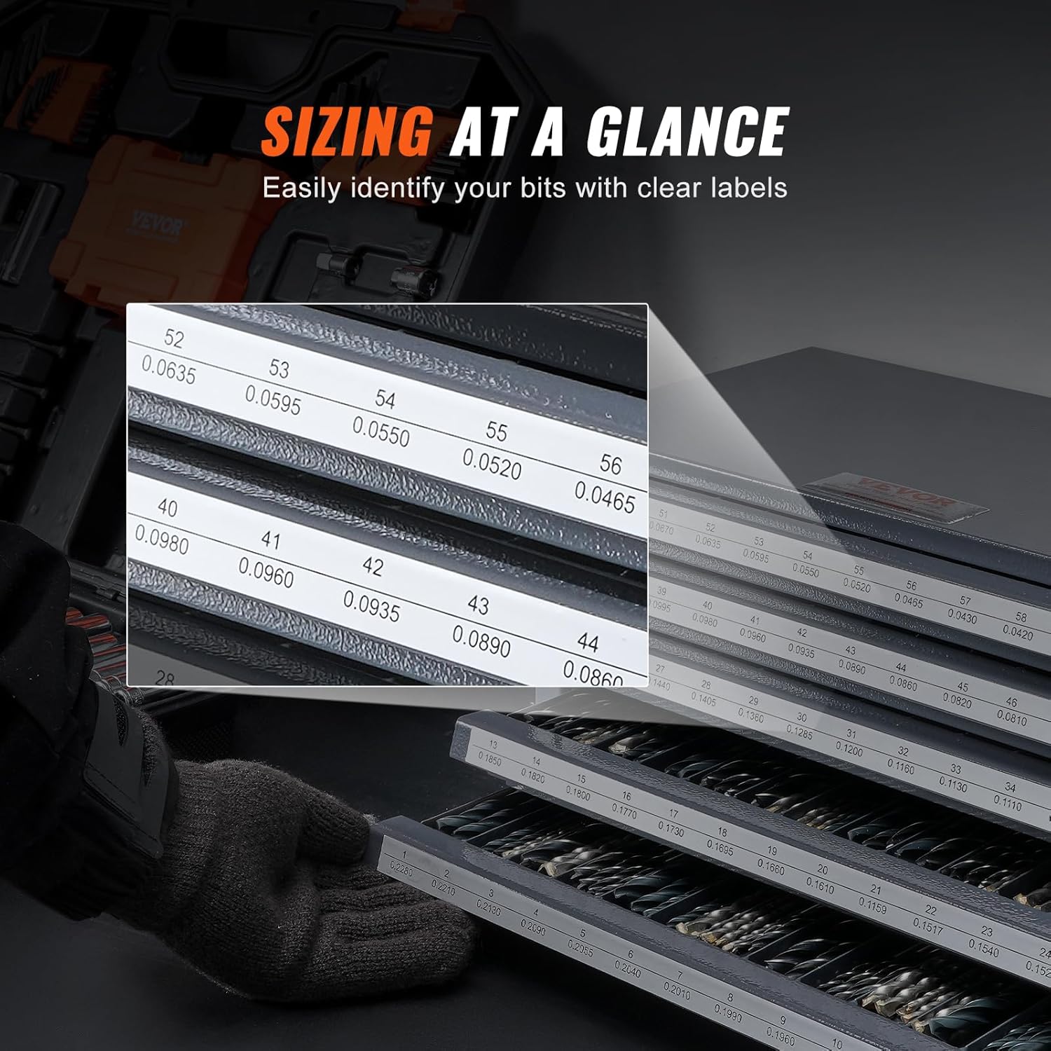 VEVOR Drill Bit Dispenser Cabinet, Five-Drawer Drill Bit Dispenser, 60-Compartment Drill Bit Organizer Cabinet, Drill Dispenser Organizer Cabinet Holder for Jobber Length Wire Gauge Sizes 1 to 60