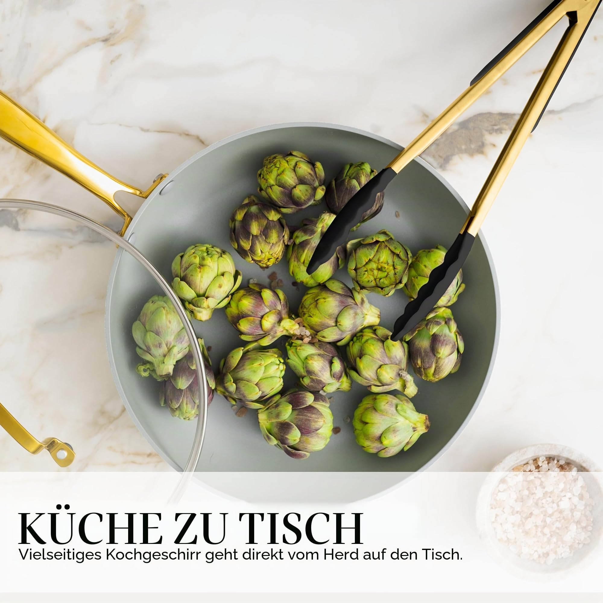 Schwarz-Goldenes Küchenutensilien-Set – 7-teiliges Silikon-Kochset mit goldenem Utensilienhalter – Für Antihaft-Kochgeschirr & moderne Küchen