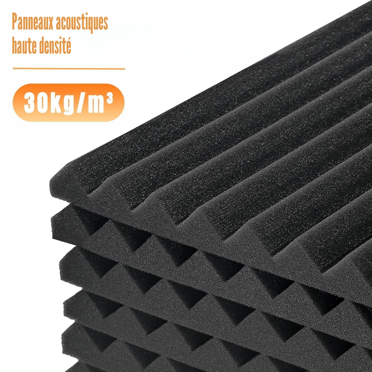 Lot de 48 panneaux acoustiques en mousse acoustique - 30 x 30 x 2,5 cm - Panneaux acoustiques - Panneau d'insonorisation haute densité
