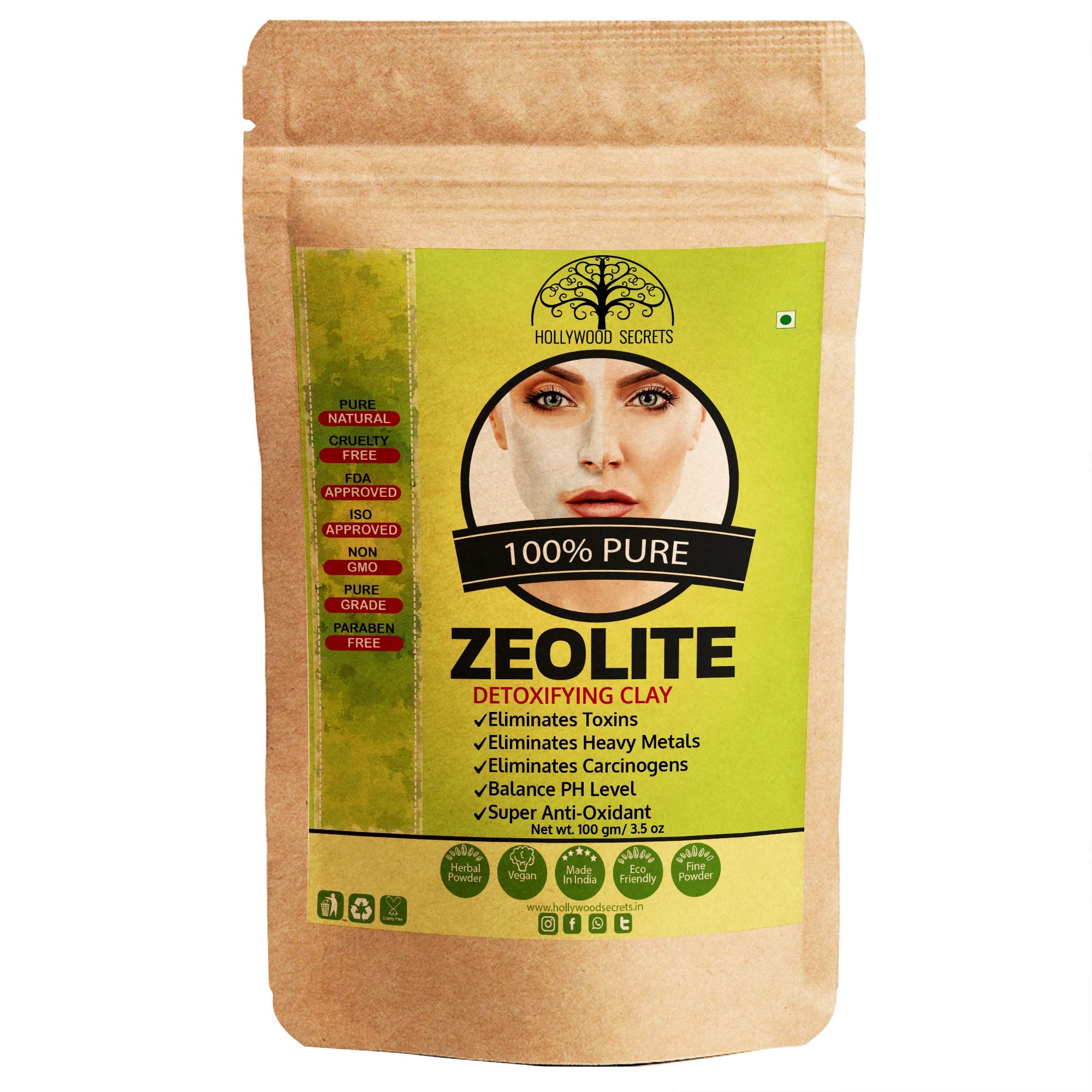 Hollywood Secrets Pure Zeolite Clay for Face 100Gms
