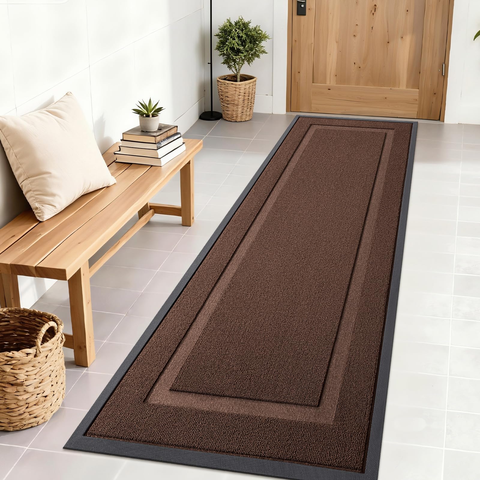 OLANLY Front Door Mat Outside 71x23, All-Season Heavy-Duty Rubber Doormat | Chocolate Brown, Absorbent, Stain and Fade Resistant, Non-Slip Backing, Low-Profile Indoor Outdoor Floor Mat for Entryway